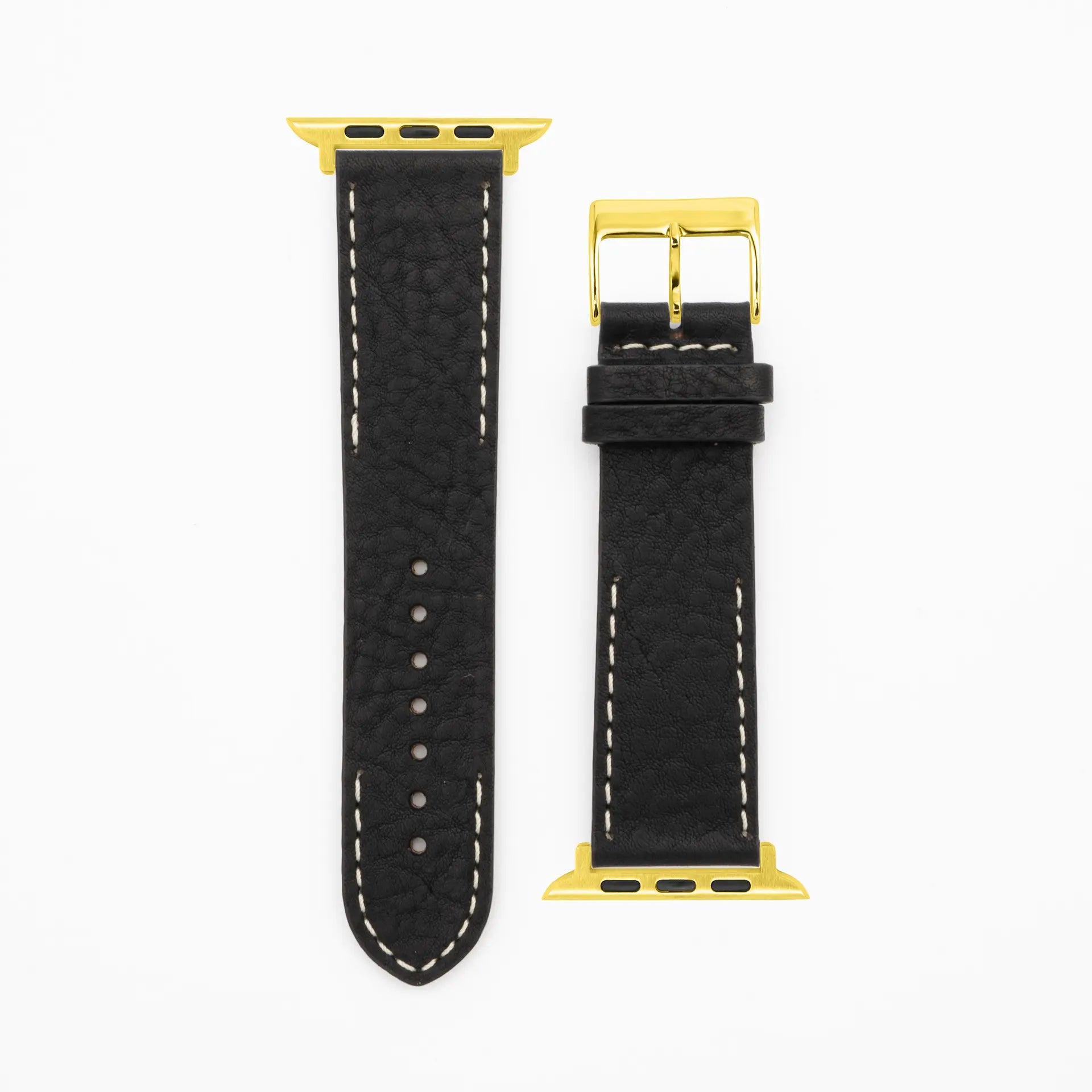 Moderne naad · Klassiek · Zwart lederen band-Apple Watch-38/40/41mm-roestvrij staal gouden nobele band