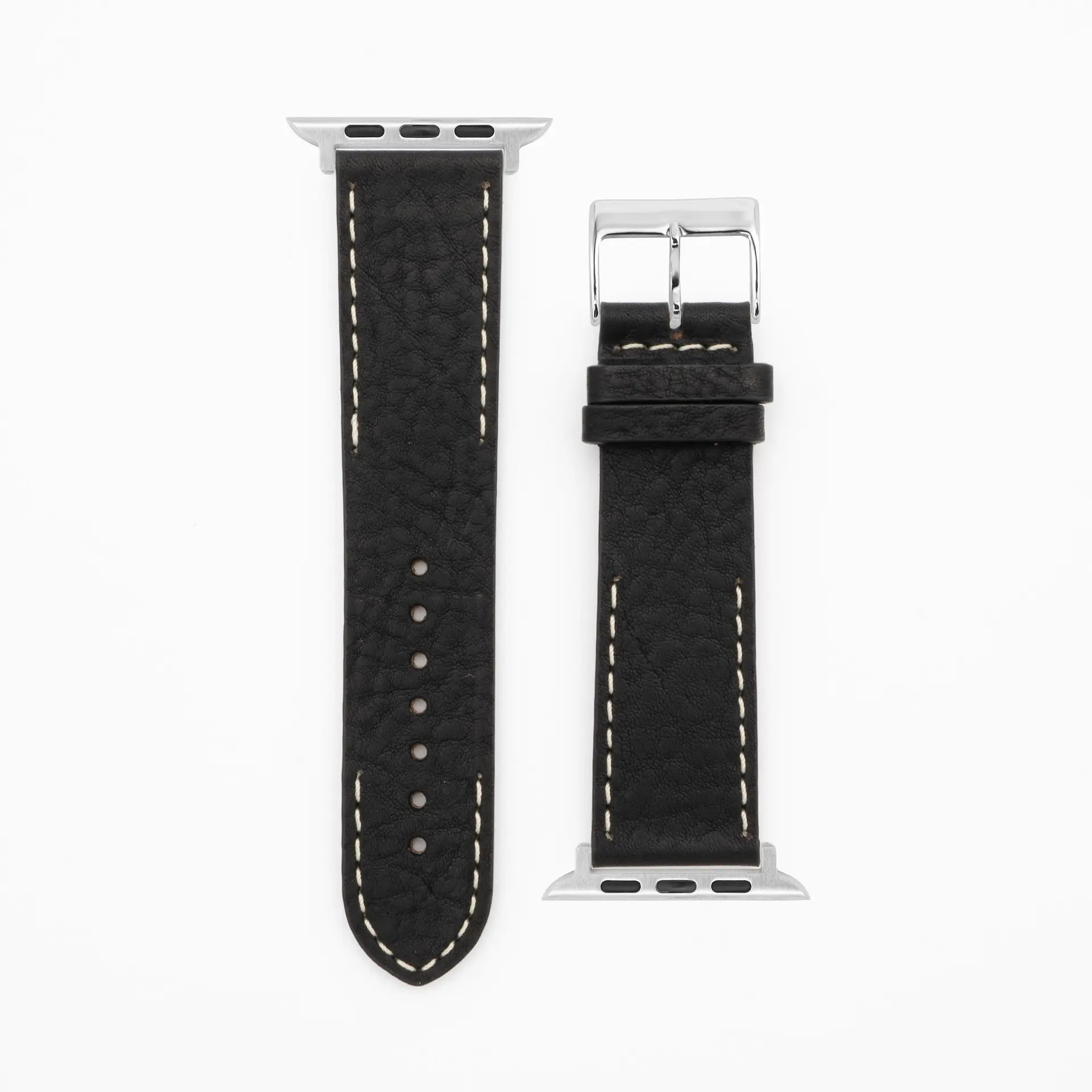 Moderne naad · Klassiek · Zwart lederen band-Apple Watch 38/40/41mm-roestvrij staal zilveren Edelband