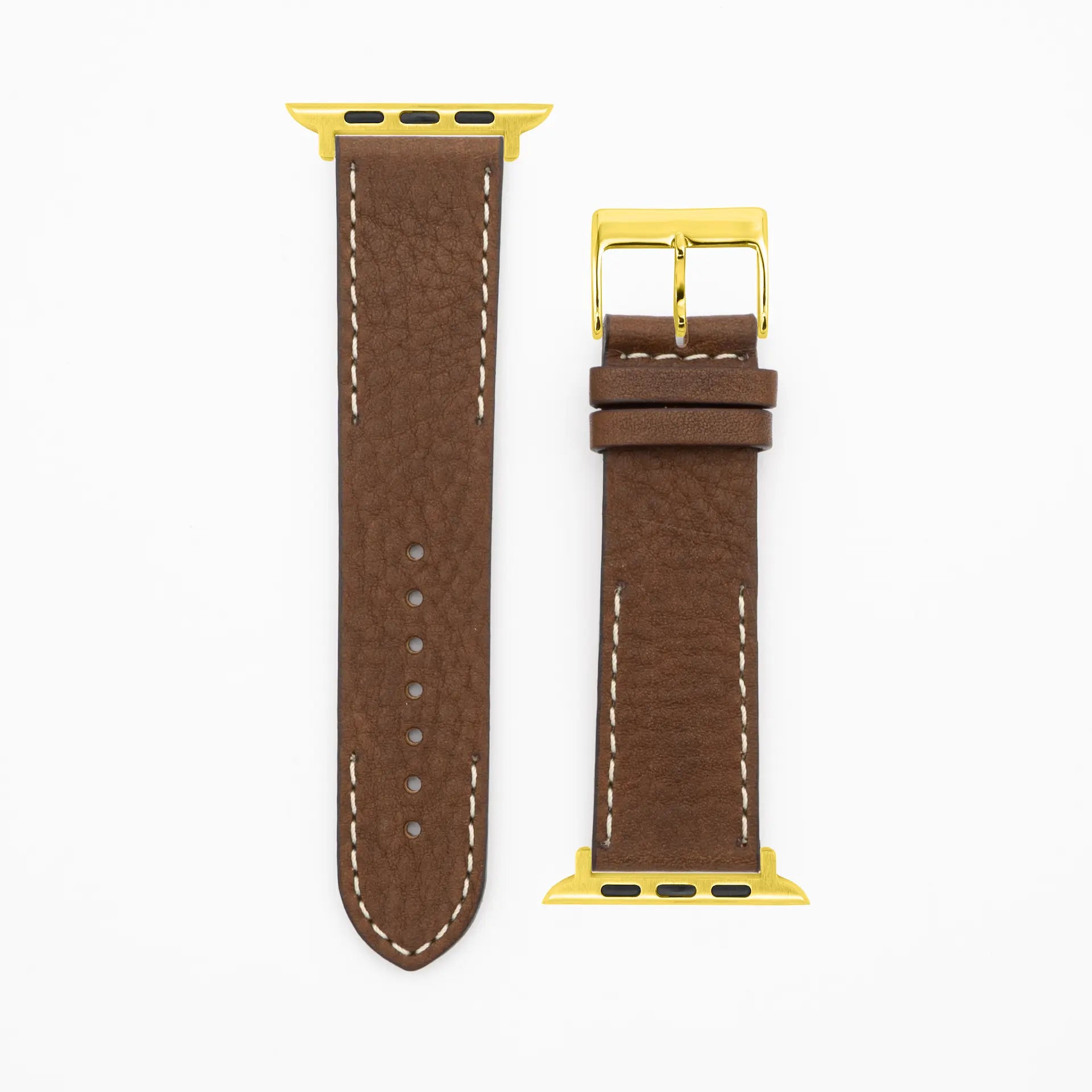 Modern Seam - Classic - Bracelet en cuir marron foncé-Apple Watch-38/40/41mm-acier inoxydable or-bracelet précieux