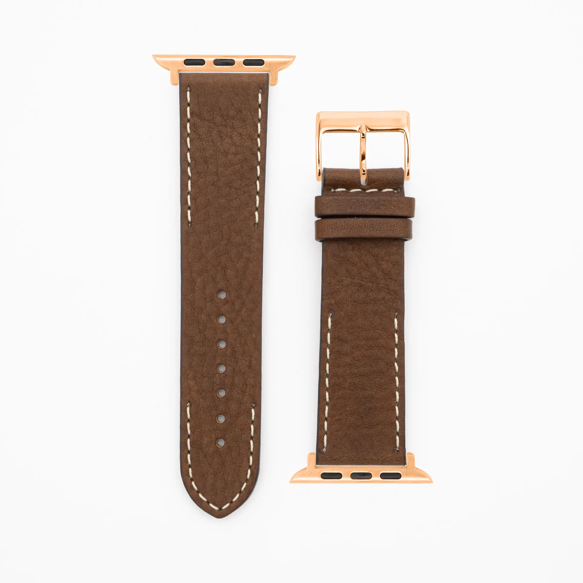 Modern Seam - Classic - Bracelet en cuir marron foncé-Apple Watch-38/40/41mm-acier inoxydable rosé-bracelet précieux