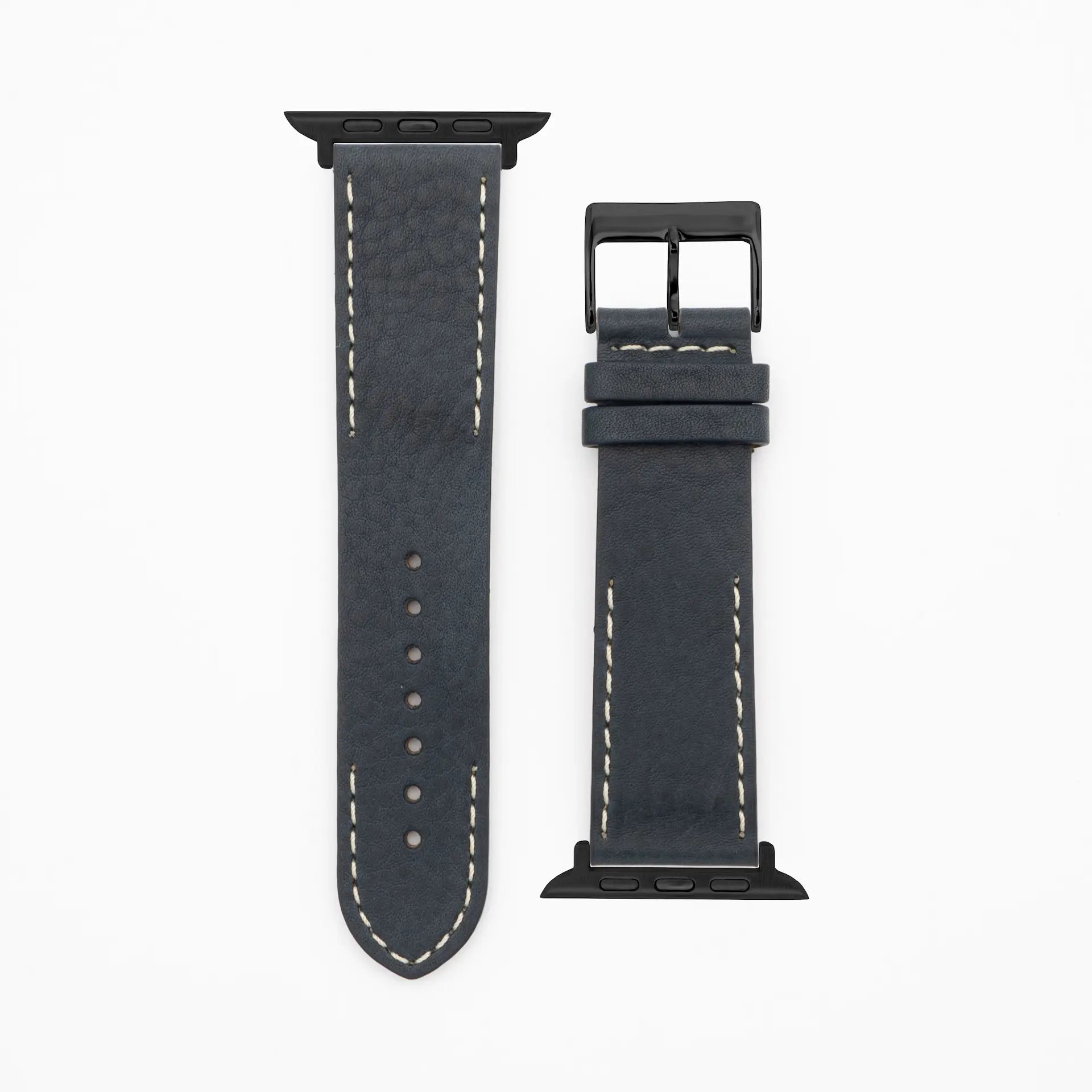 Modern Seam - Classic - Bracelet en cuir bleu foncé-Apple Watch-38/40/41mm-acier inoxydable noir-bracelet précieux