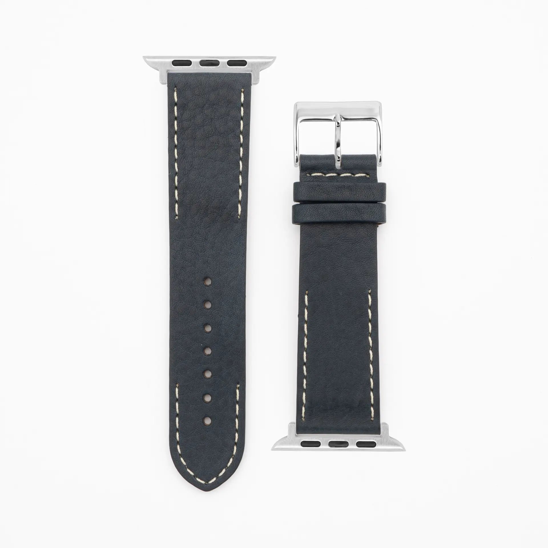 Modern Seam - Classic - Bracelet en cuir bleu foncé-Apple Watch-38/40/41mm-acier inoxydable-argent-bracelet précieux