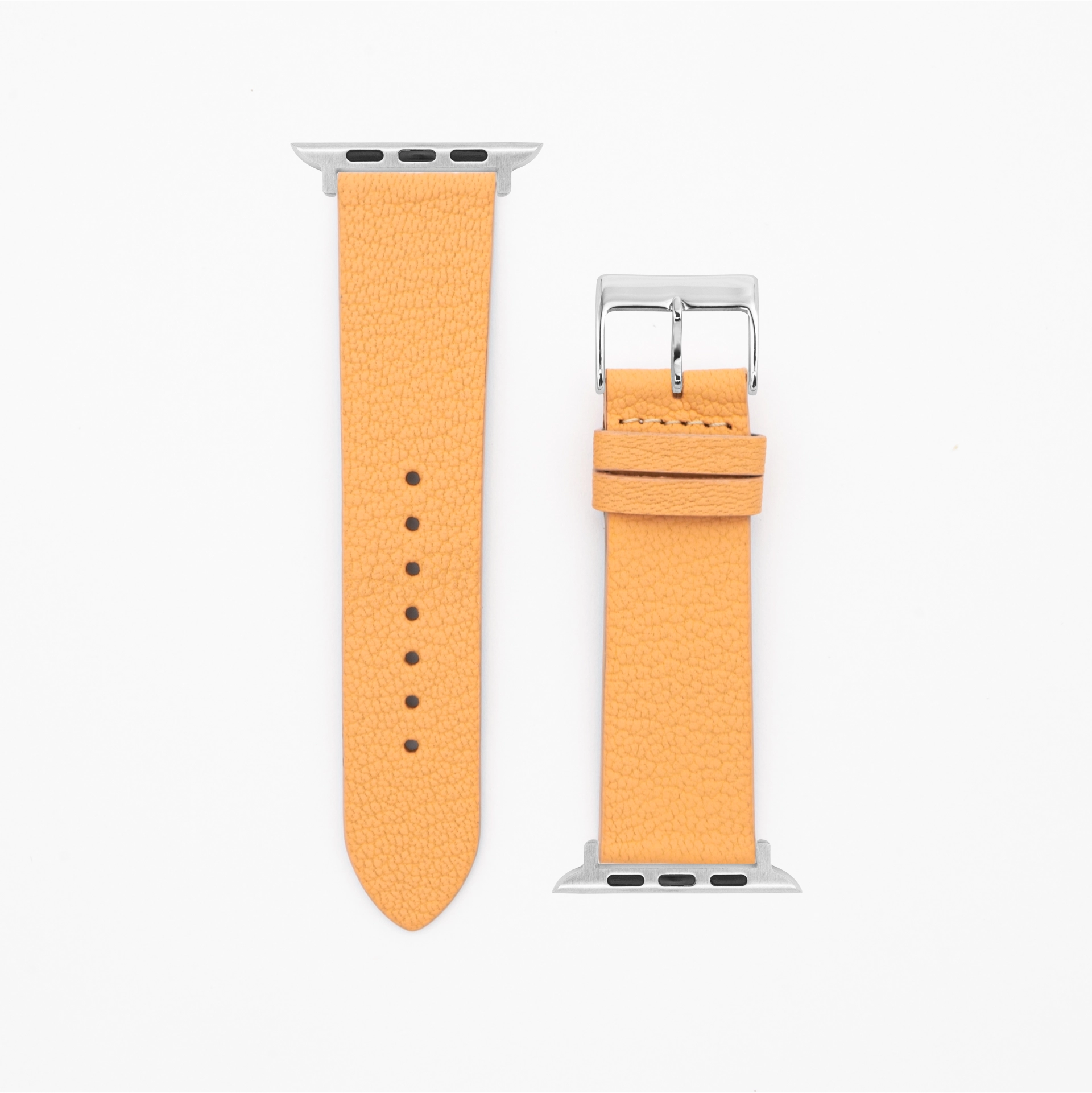 Geit - Classic - XS - Pastel oranje lederen band-Apple Watch-38/40/41mm-roestvrij staal zilveren armband