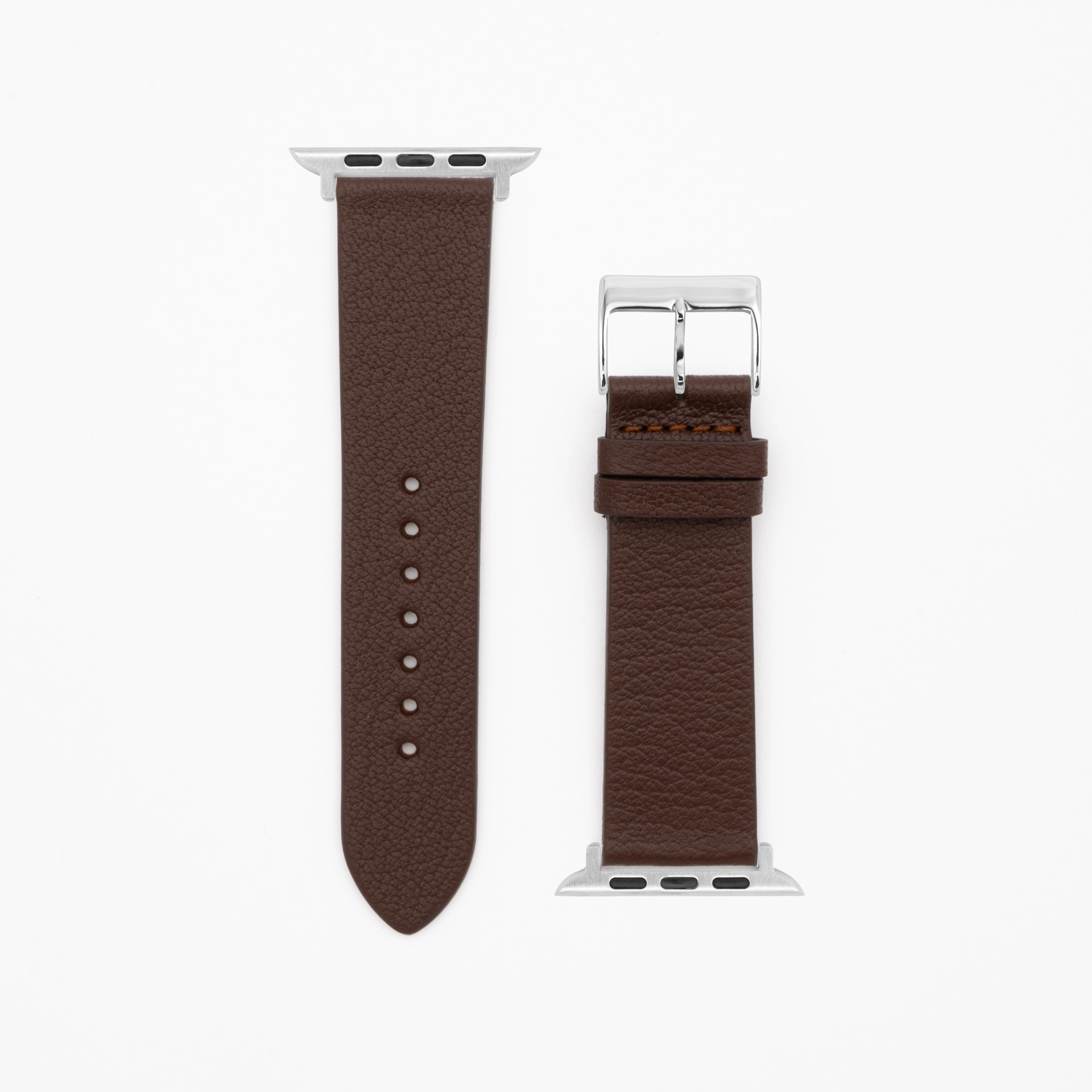 Goat - Classic - XS - Bracelet en cuir marron foncé-Apple Watch-38/40/41mm-acier inoxydable-argenté