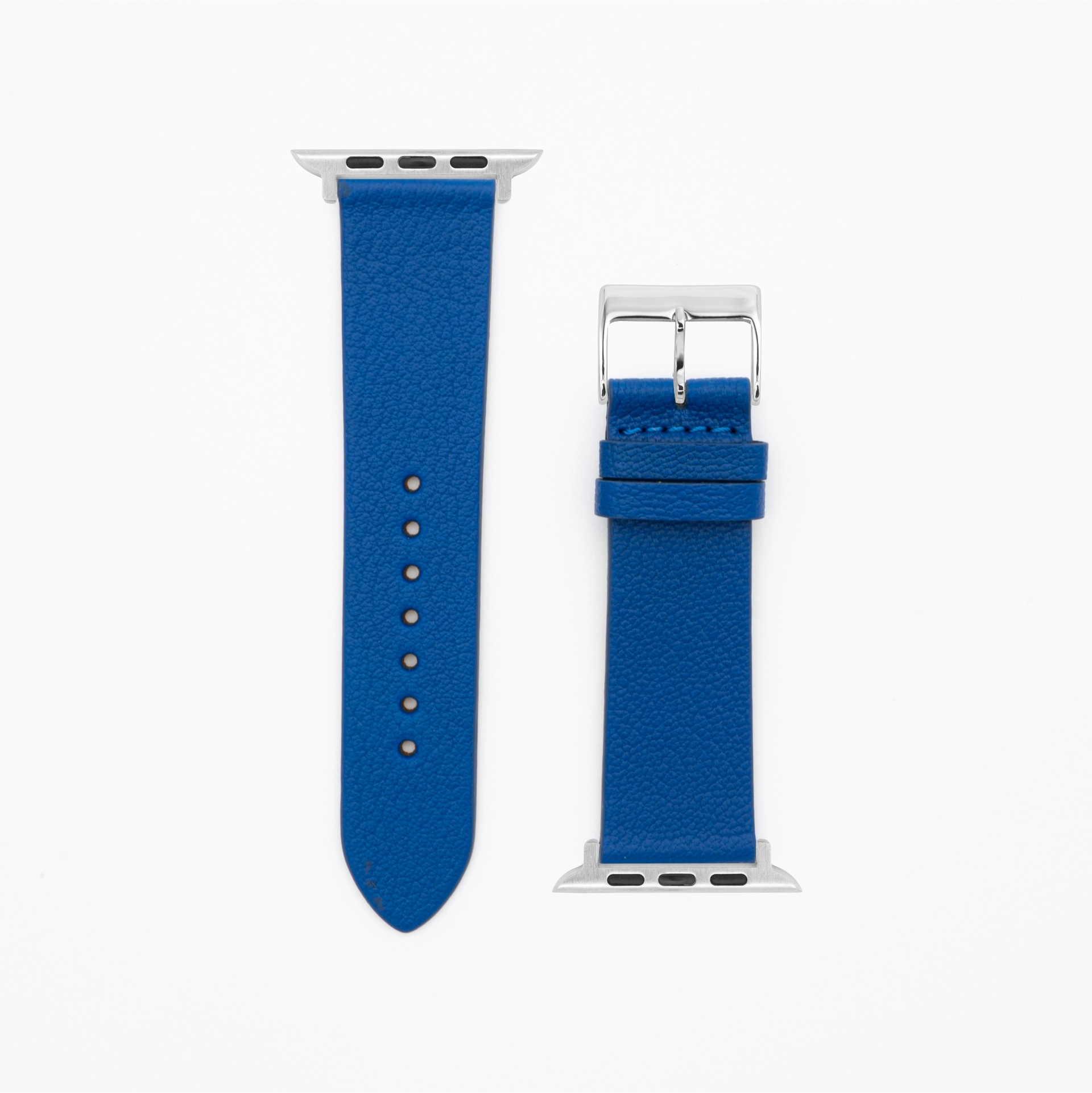 Geit - Classic - XS - Blauw lederen band-Apple Watch-38/40/41mm-roestvrij staal zilveren armband