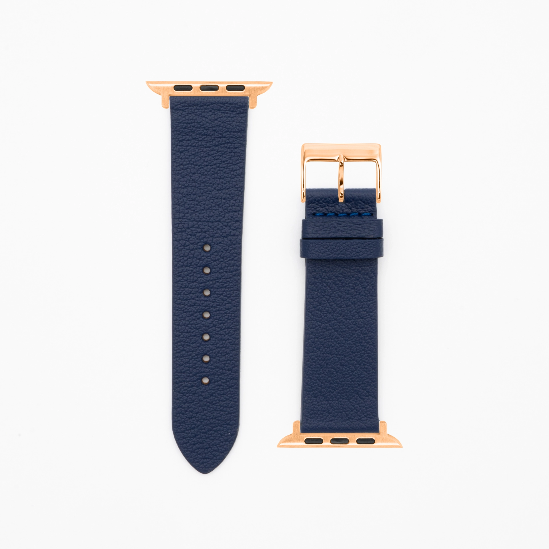 Geit - Classic - XS - Donkerblauw lederen horlogebandje-Apple Watch-38/40/41mm-roze bandje van roestvrij staal