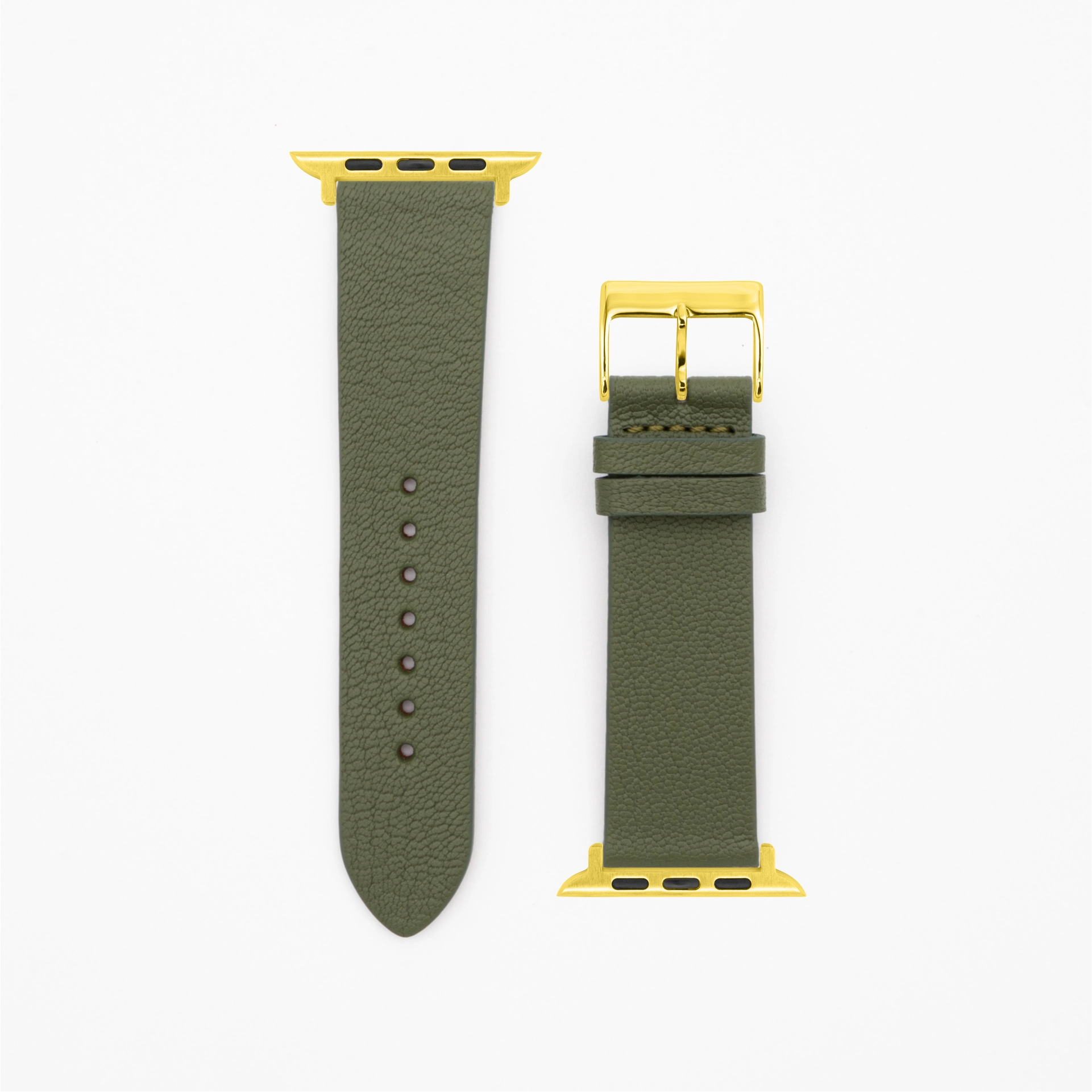 Goat - Classic - XS - Bracelet en cuir vert olive-Apple Watch-38/40/41mm-acier inoxydable-or