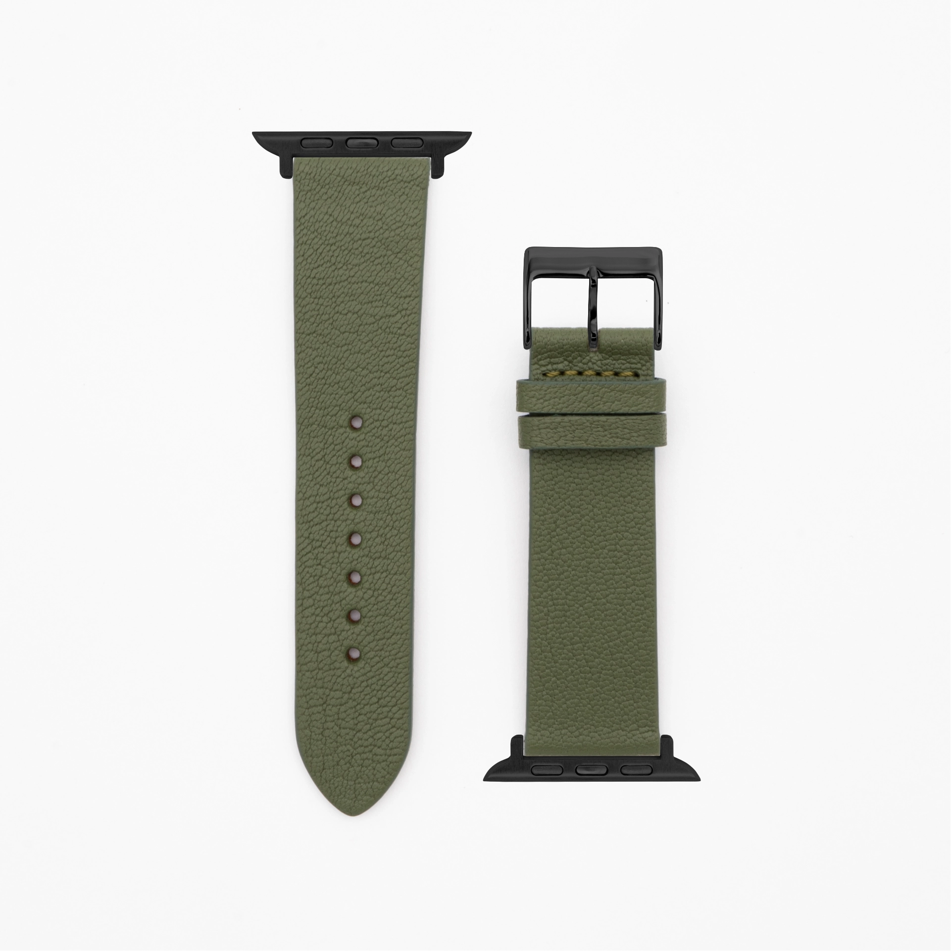 Goat - Classic - XS - Bracelet en cuir vert olive-Apple Watch-38/40/41mm-acier inoxydable noir-bracelet précieux