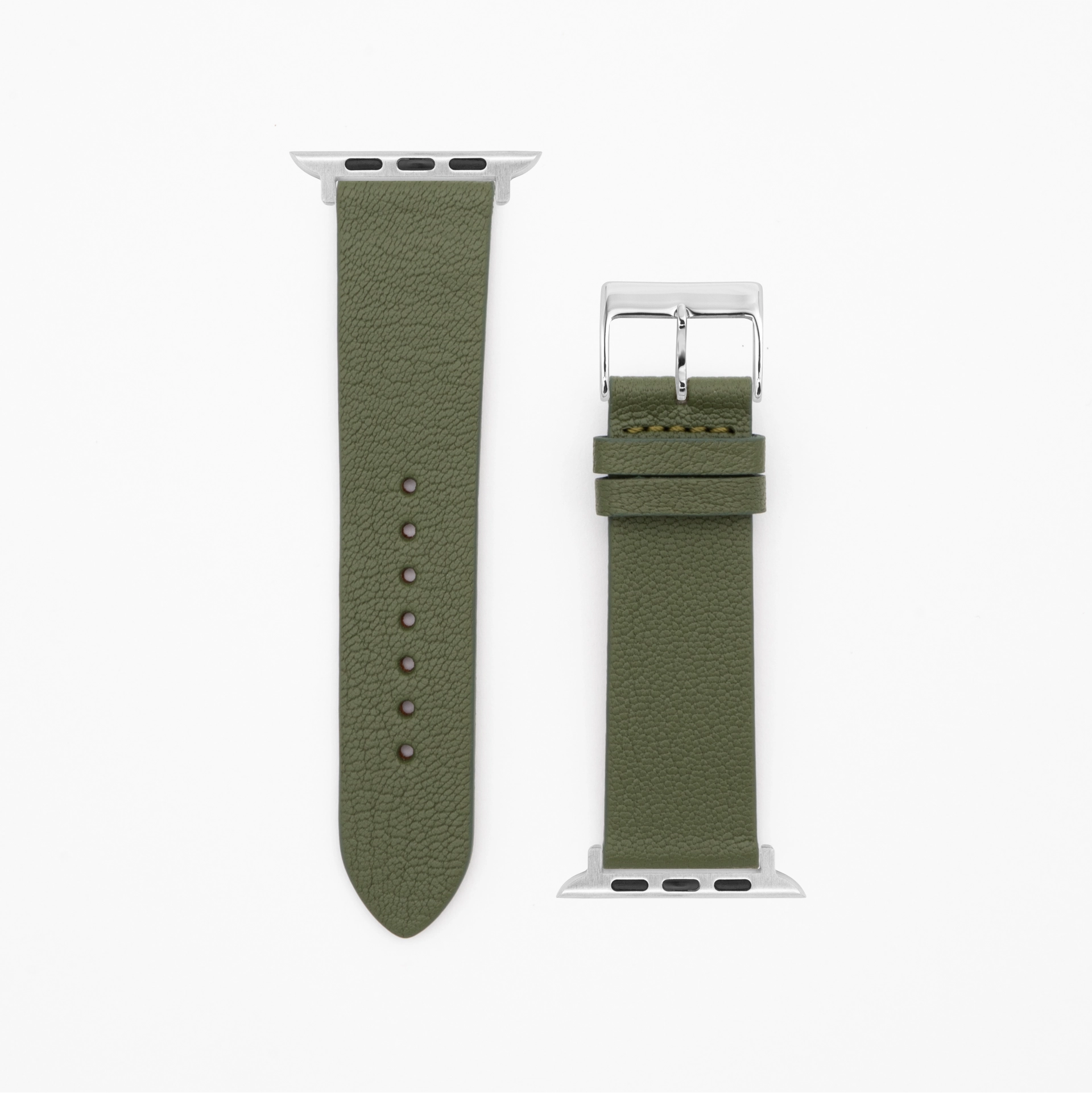 Goat - Classic - XS - Bracelet en cuir vert olive-Apple Watch-38/40/41mm-acier inoxydable-argent-bracelet précieux