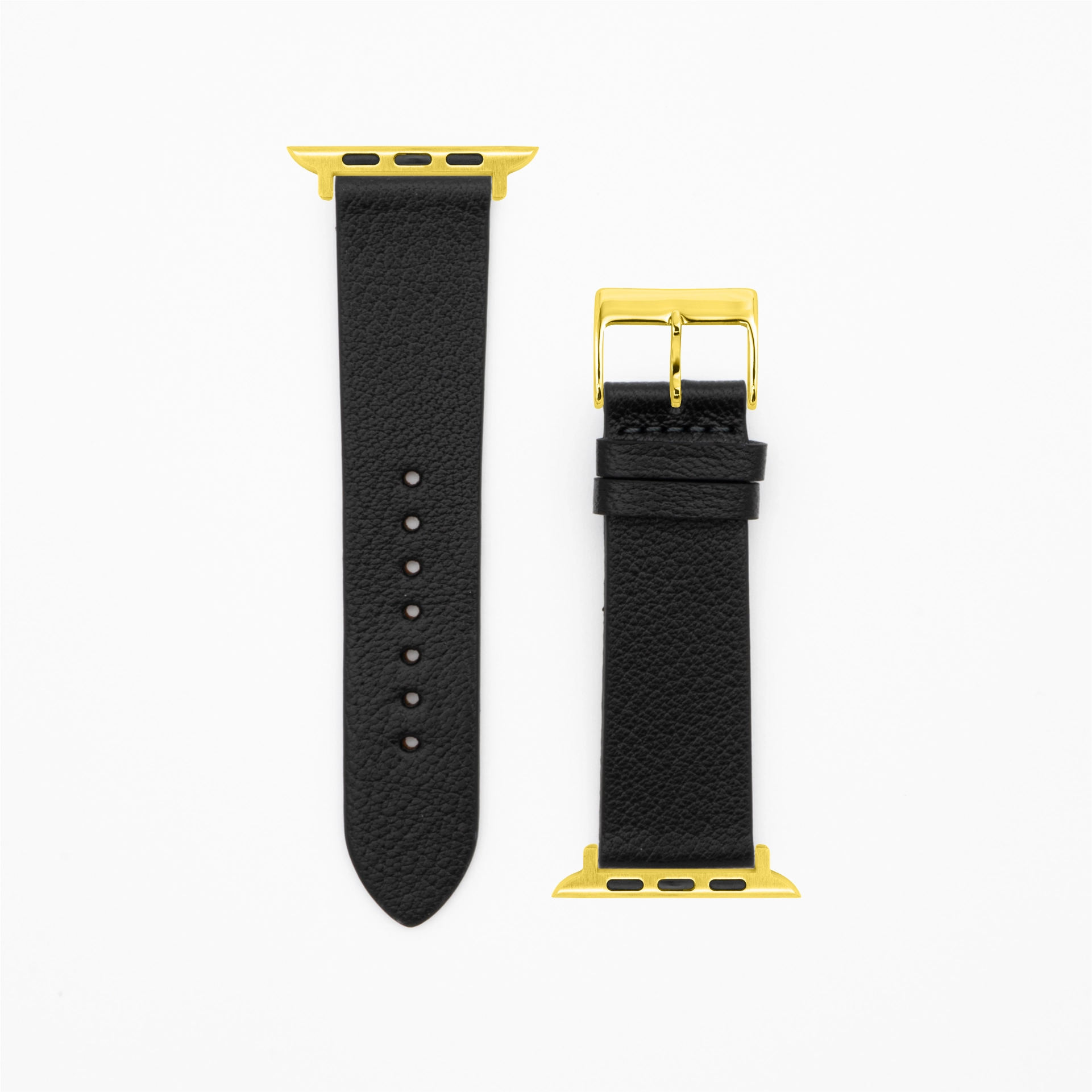 Geit - Classic - XS - Zwart lederen band-Apple Watch-38/40/41mm-roestvrij staal gouden armband