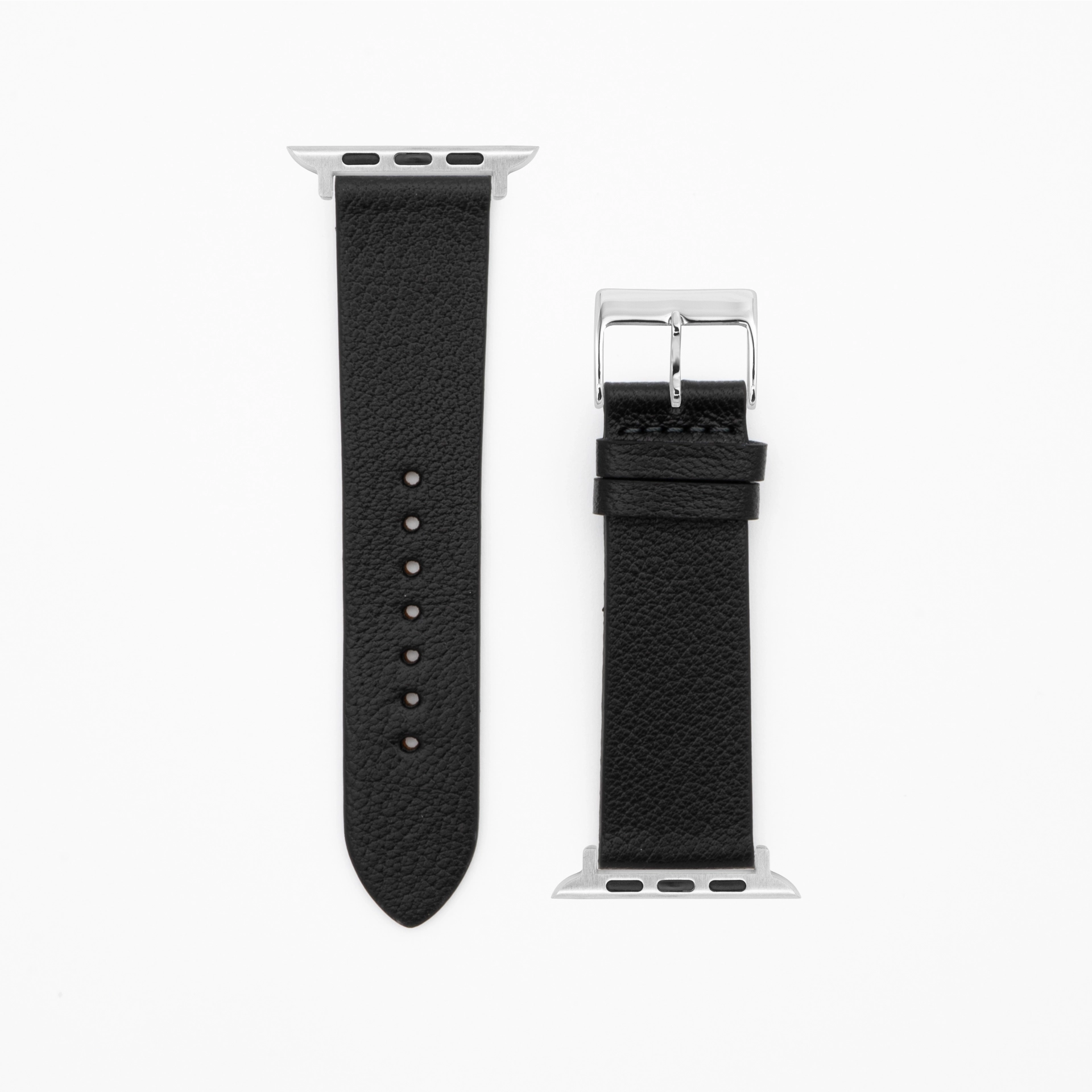 Geit - Classic - XS - Zwart lederen band-Apple Watch-38/40/41mm-roestvrij staal zilveren armband