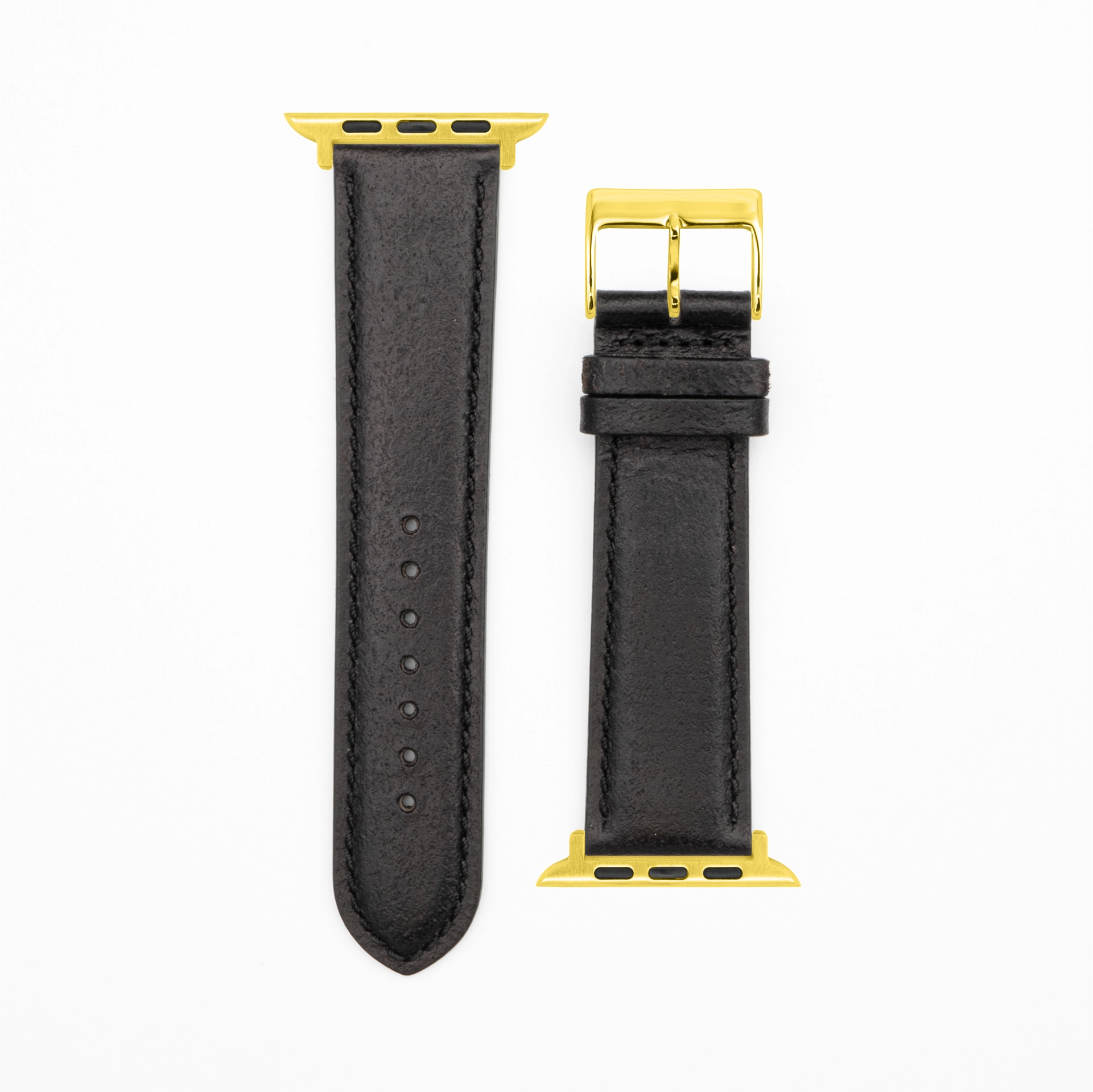 Cavaro - Classic - Bracelet en cuir noir-Apple Watch-38/40/41mm-acier inoxydable or-bracelet précieux