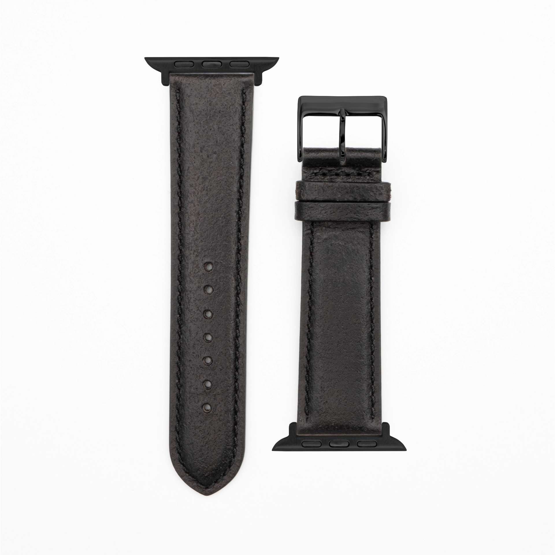 Cavaro - Classic - Bracelet en cuir noir-Apple Watch-38/40/41mm-acier inoxydable noir-bracelet précieux