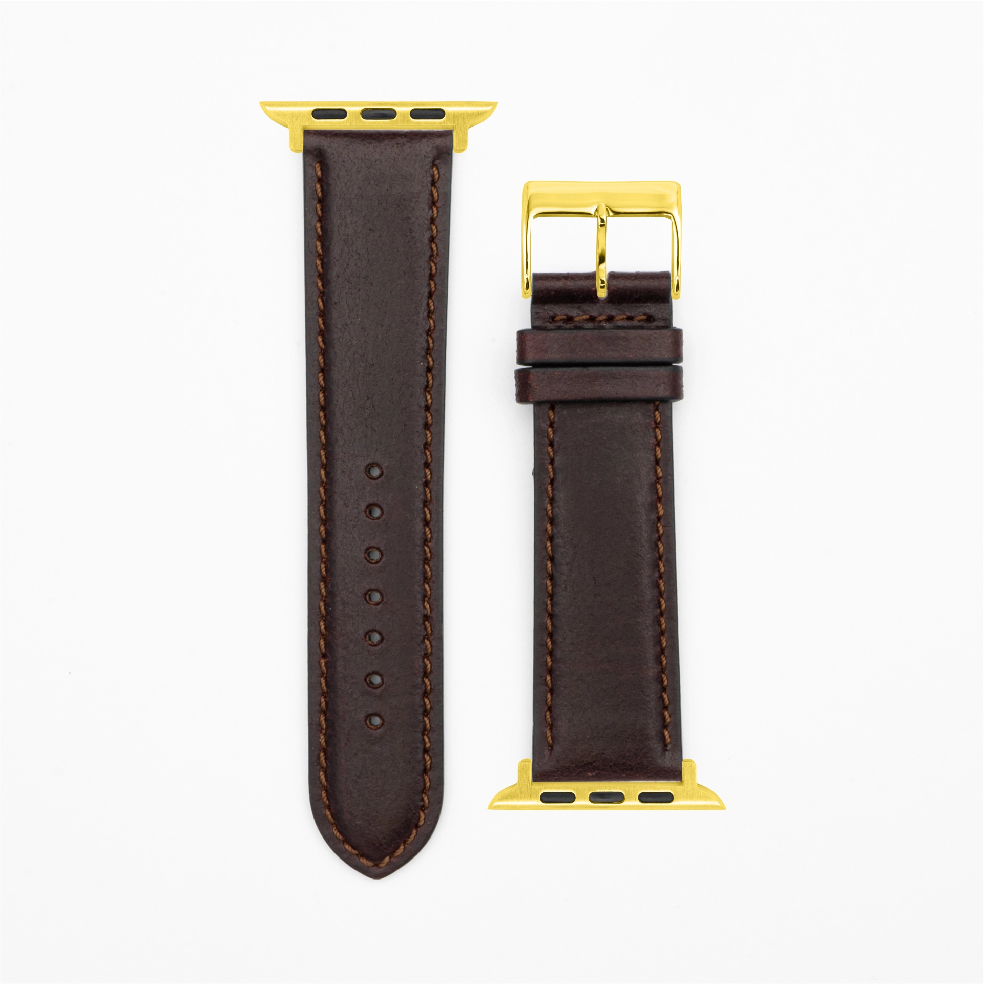 Cavaro - Classic - Donkerbruin lederen armband-Apple Watch-38/40/41mm-roestvrij stalen gouden armband