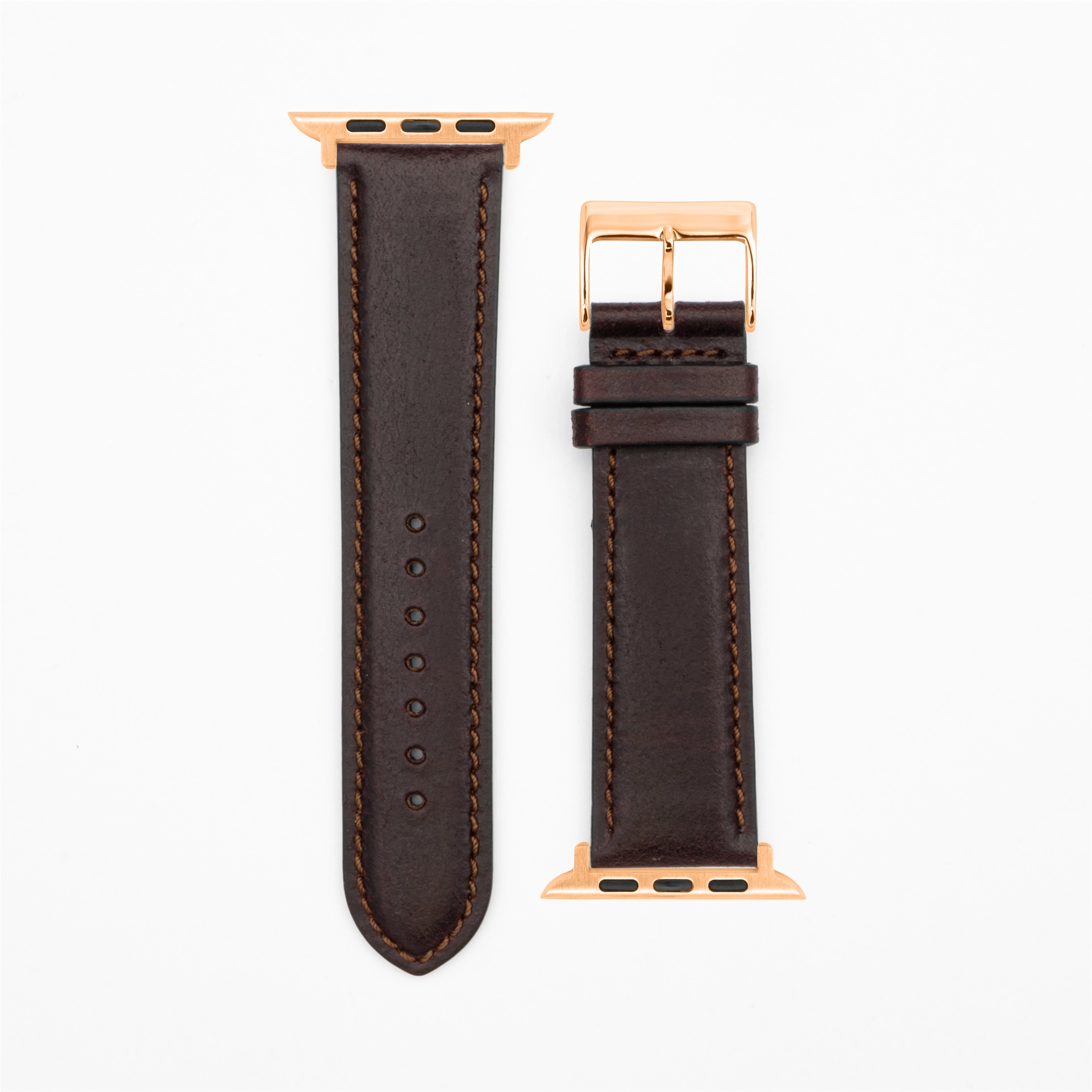 Cavaro - Classic - Bracelet en cuir marron foncé-Apple Watch-38/40/41mm-acier inoxydable rosé-bracelet précieux