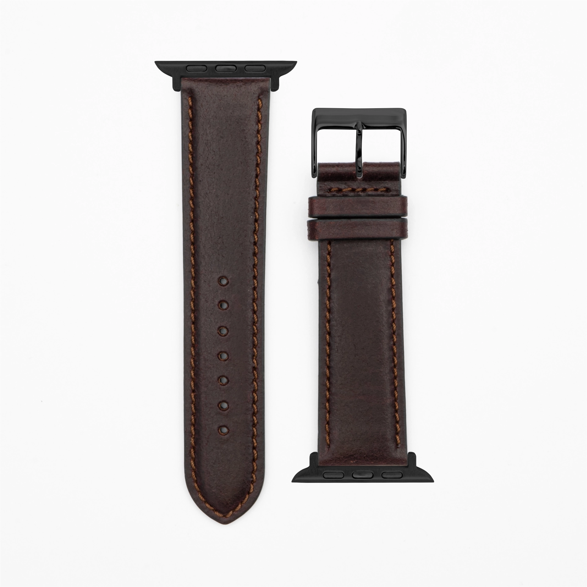 Cavaro - Classic - Bracelet en cuir marron foncé-Apple Watch-38/40/41mm-acier inoxydable noir-bracelet précieux