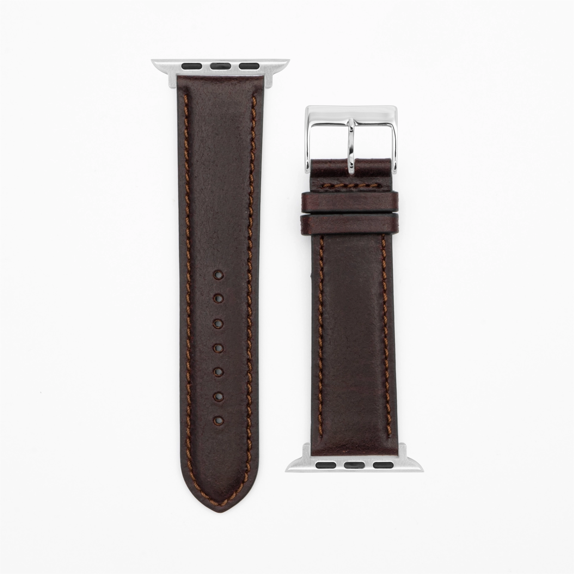 Cavaro - Classic - Bracelet cuir brun foncé-Apple Watch-38/40/41mm-acier inoxydable-argent-bracelet précieux