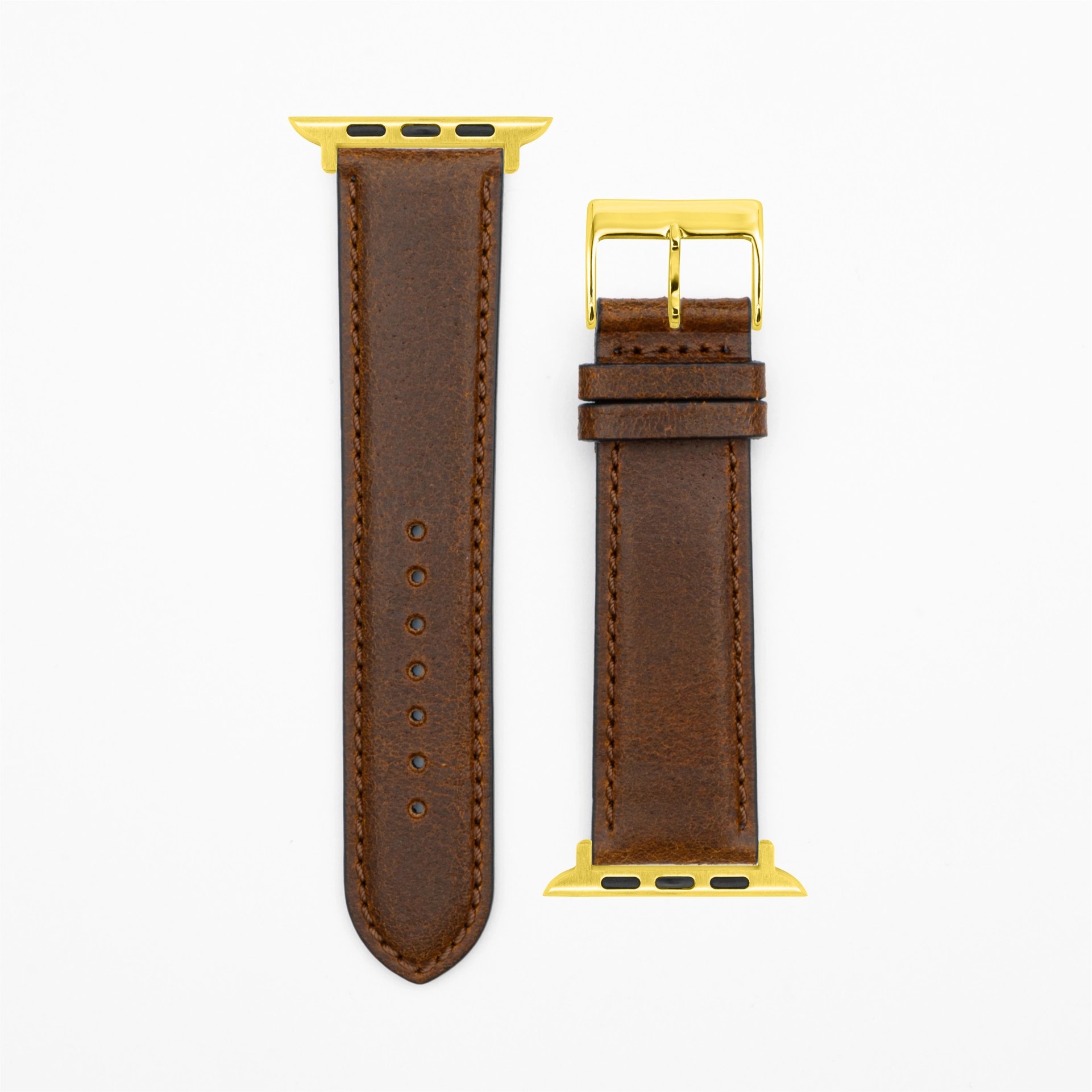 Cavaro - Classic - Bracelet en cuir marron-Apple Watch-38/40/41mm-acier inoxydable-or