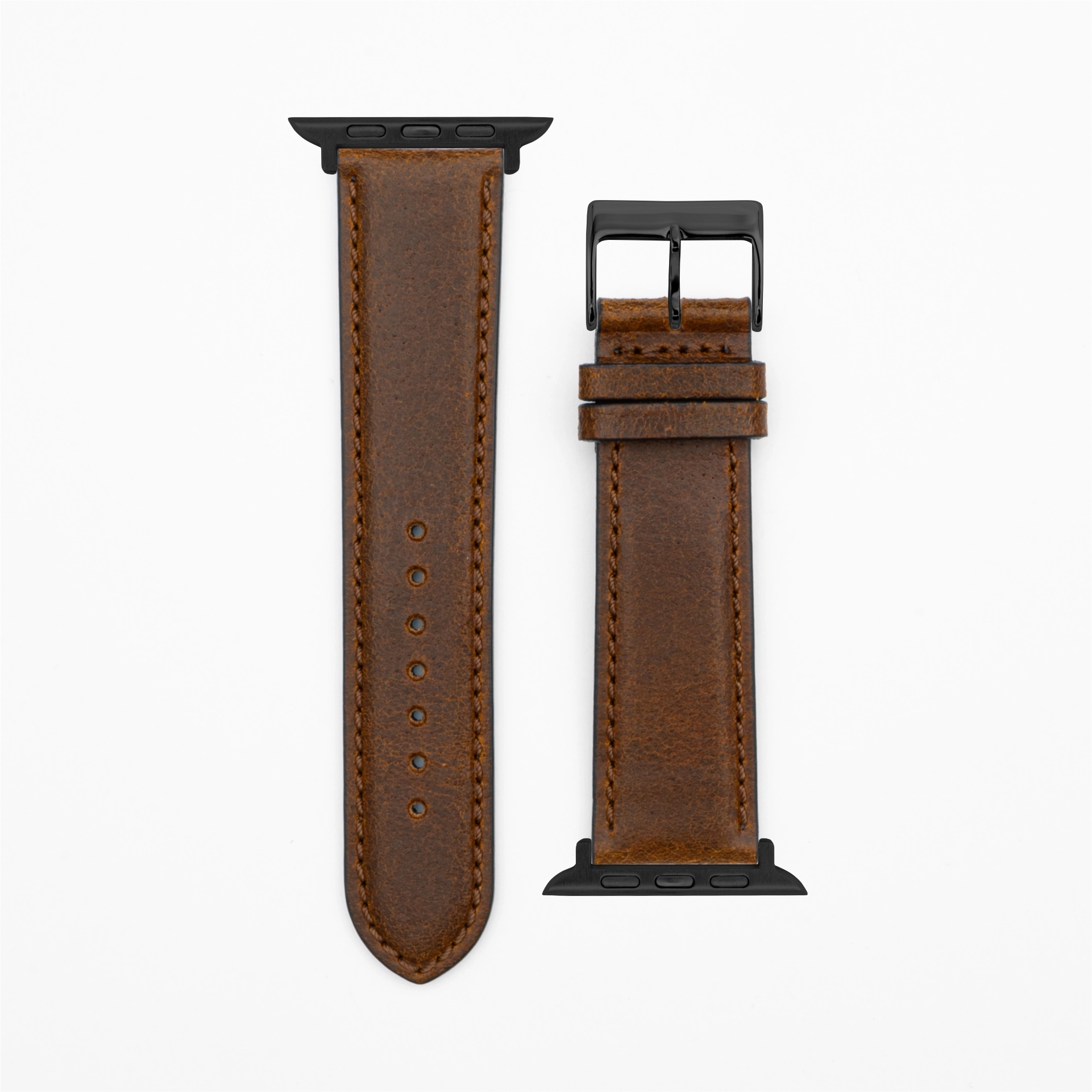 Cavaro - Classic - Bracelet en cuir marron-Apple Watch-38/40/41mm-acier inoxydable noir-bracelet précieux