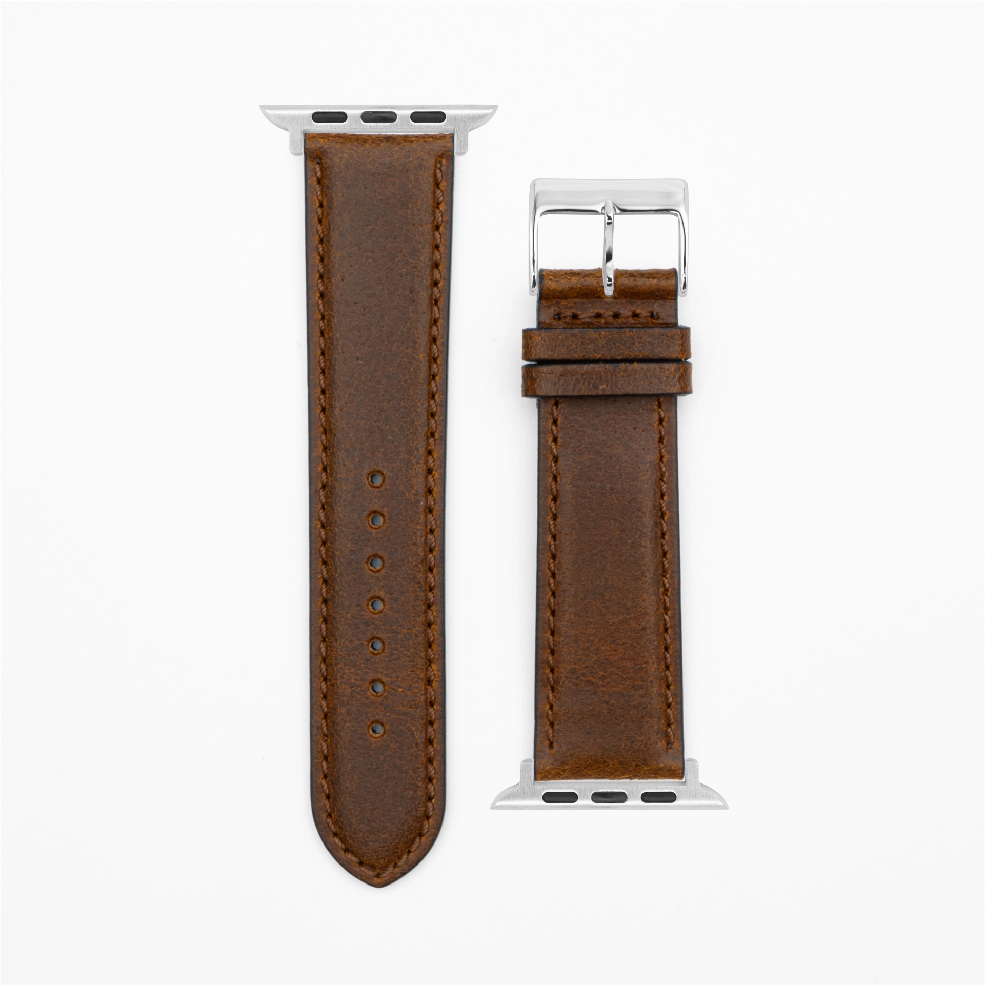 Cavaro - Classic - Bracelet en cuir brun-Apple Watch-38/40/41mm-acier inoxydable-argent-bracelet précieux