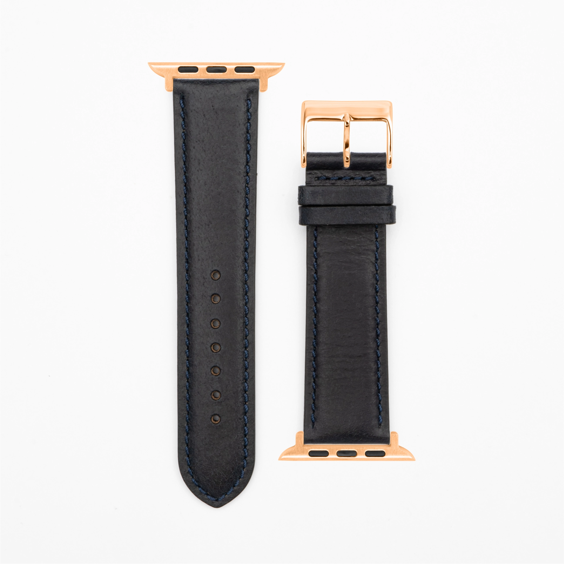 Cavaro - Classic - Bracelet en cuir bleu foncé-Apple Watch-38/40/41mm-acier inoxydable rosé-bracelet précieux