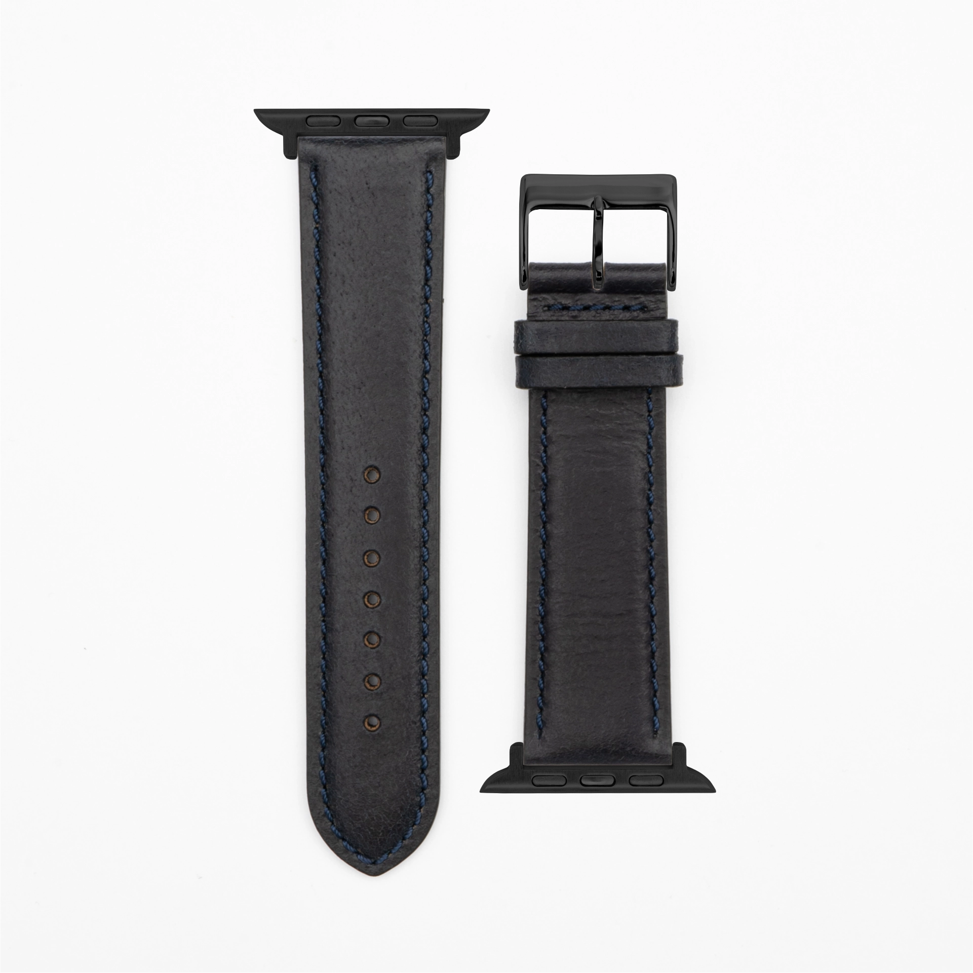 Cavaro - Classic - Bracelet en cuir bleu foncé-Apple Watch-38/40/41mm-acier inoxydable noir-bracelet précieux