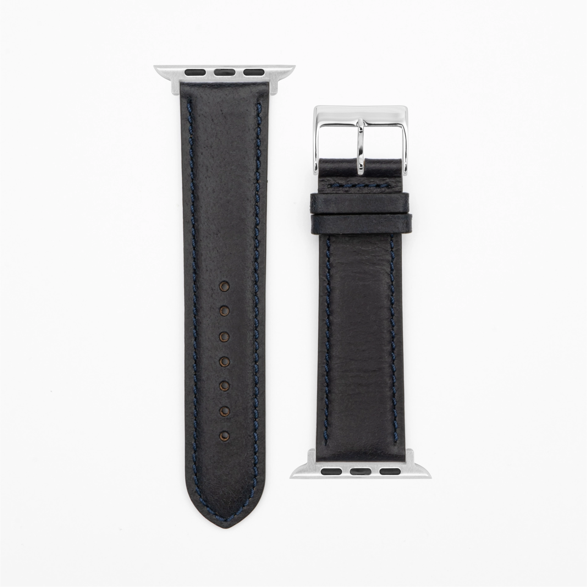 Cavaro - Classic - Bracelet en cuir bleu foncé-Apple Watch-38/40/41mm-acier inoxydable-argent-bracelet précieux