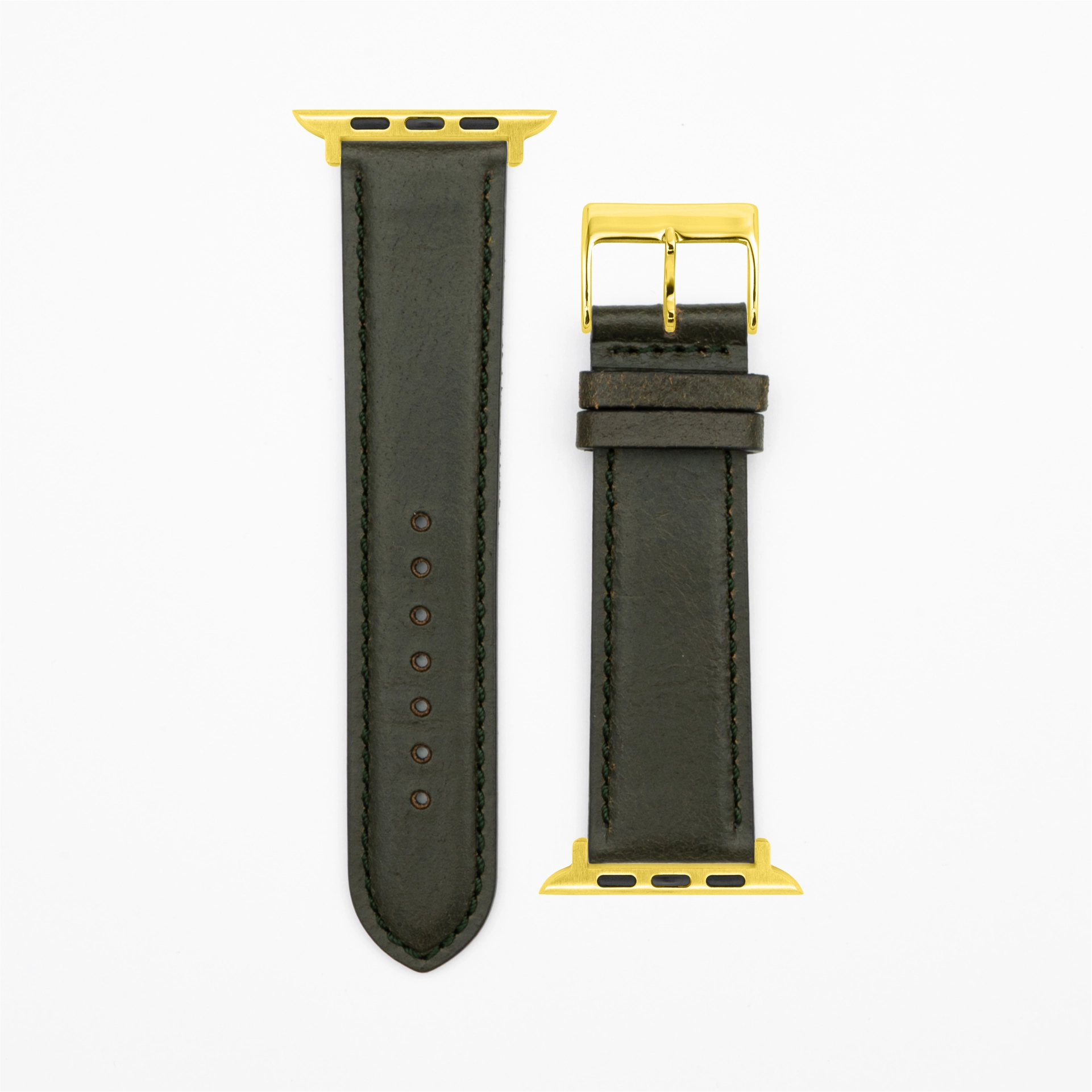 Cavaro - Classic - Donkergroen lederen armband-Apple Watch-38/40/41mm-roestvrij stalen gouden armband