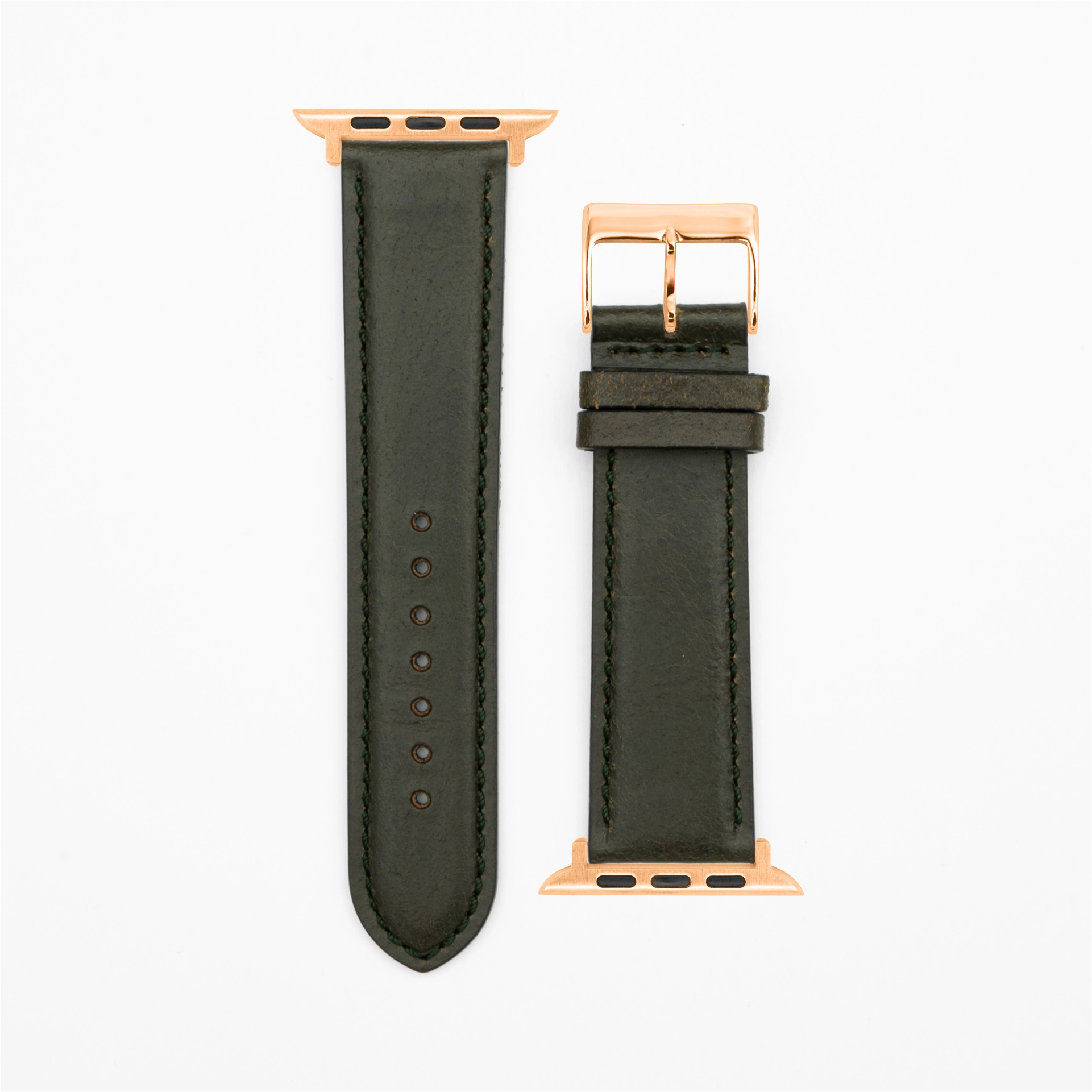 Cavaro - Classic - Bracelet en cuir vert foncé-Apple Watch-38/40/41mm-acier inoxydable rosé-bracelet précieux