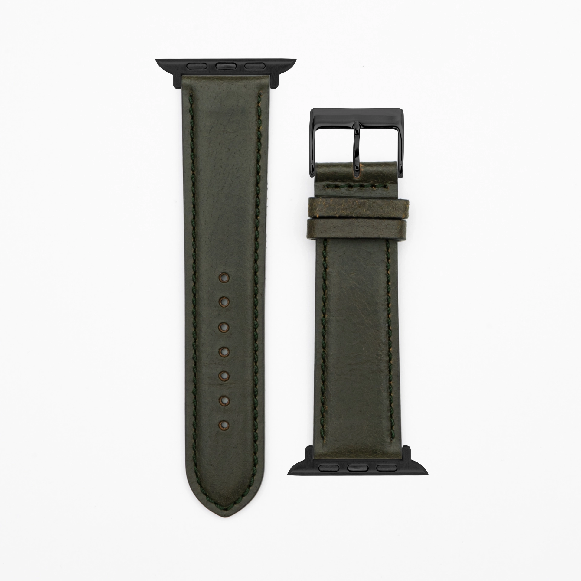 Cavaro - Classic - Bracelet en cuir vert foncé-Apple Watch-38/40/41mm-acier inoxydable noir-bracelet précieux