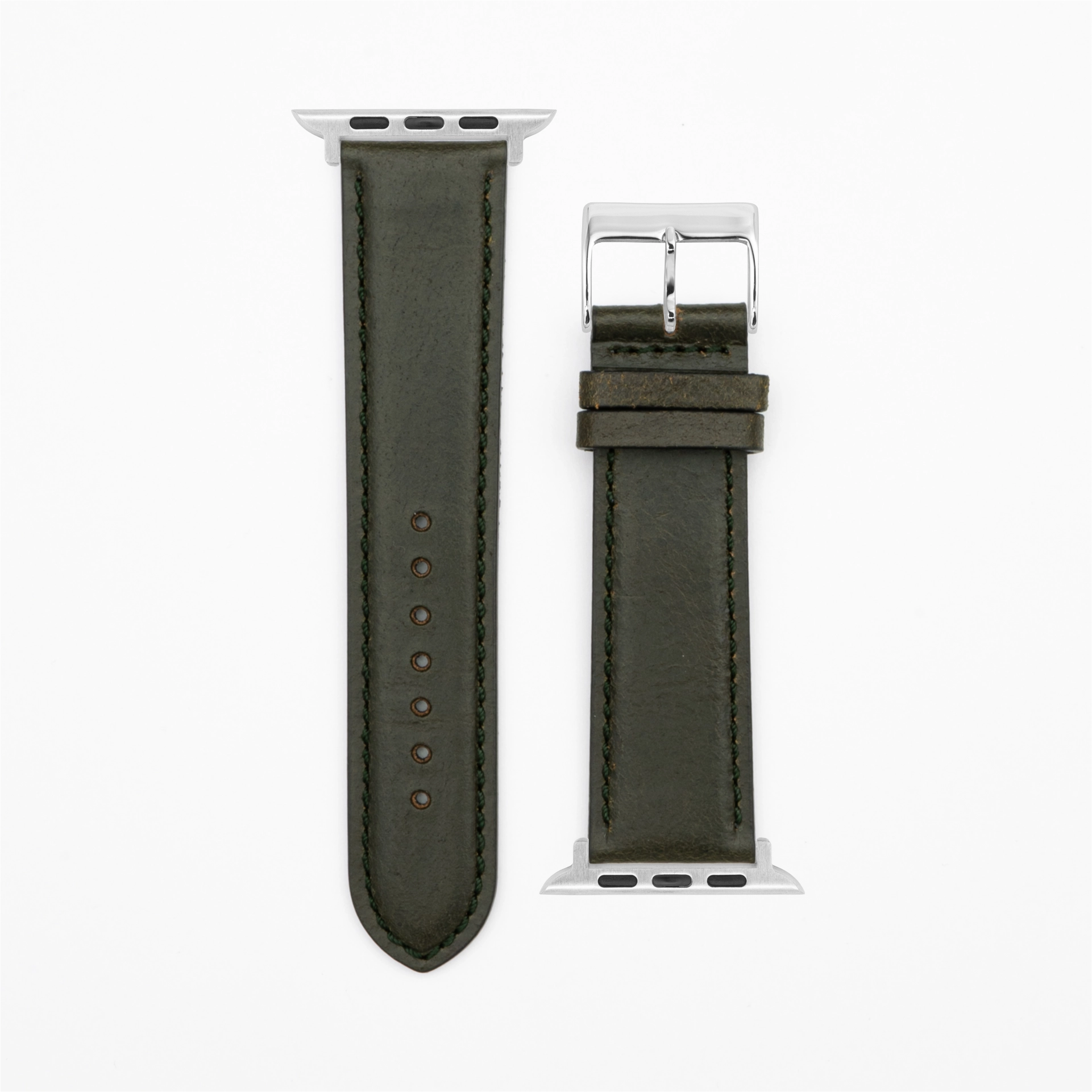 Cavaro - Classic - Bracelet en cuir vert foncé-Apple Watch-38/40/41mm-acier inoxydable-argent-bracelet précieux