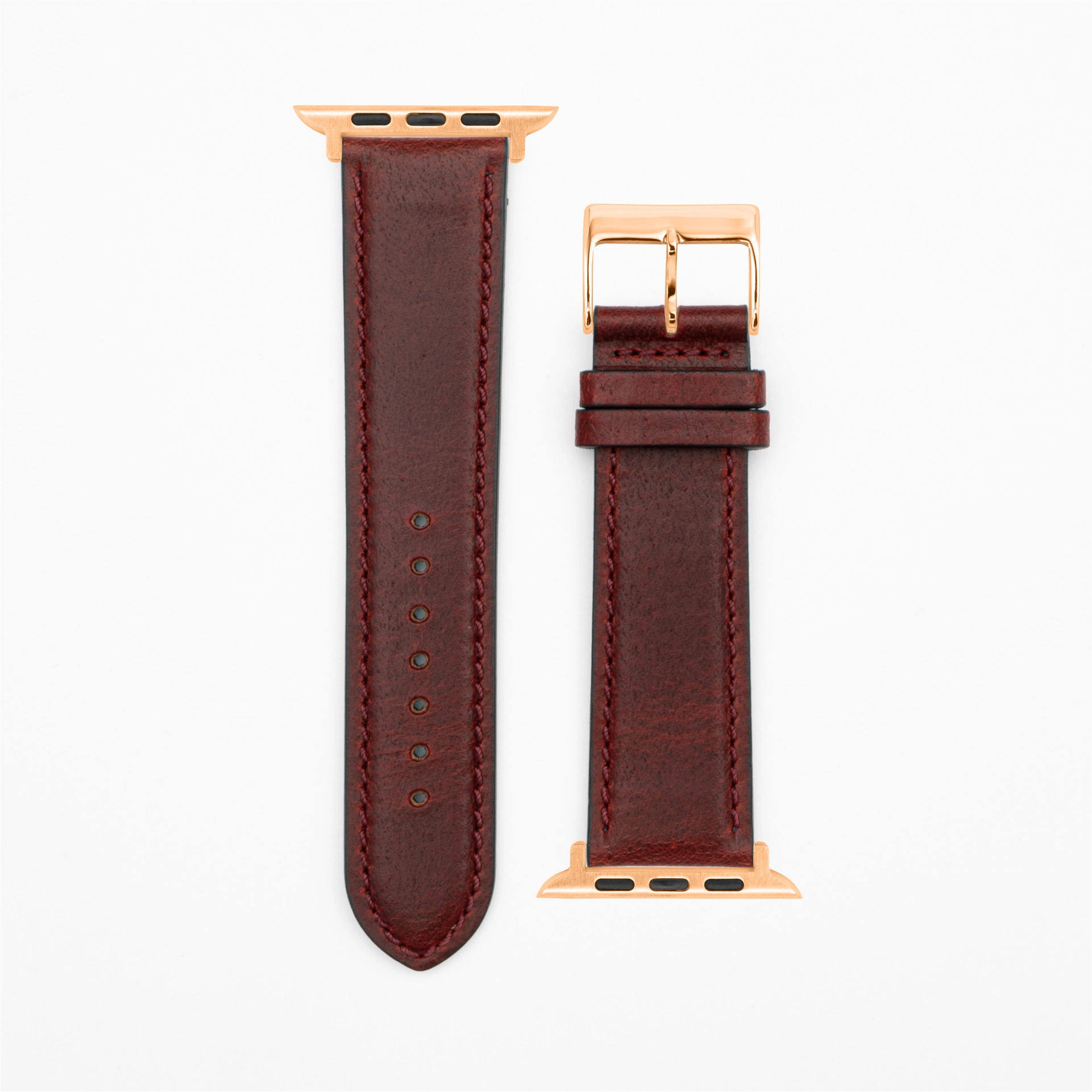 Cavaro - Classic - Bracelet cuir rouge foncé-Apple Watch-38/40/41mm-acier inoxydable rosé-bracelet précieux