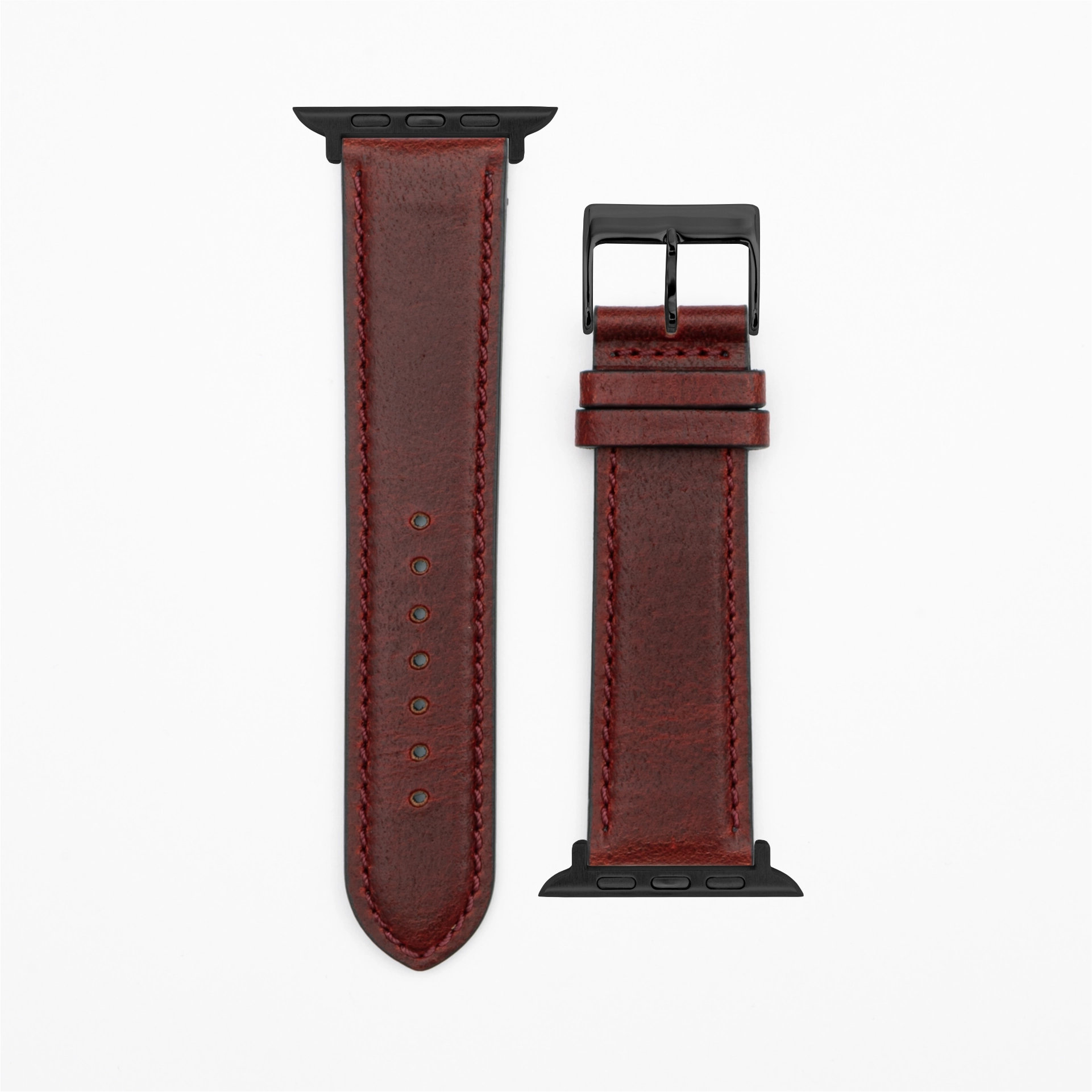 Cavaro - Classic - Bracelet en cuir rouge foncé-Apple Watch-38/40/41mm-acier inoxydable noir-bracelet précieux