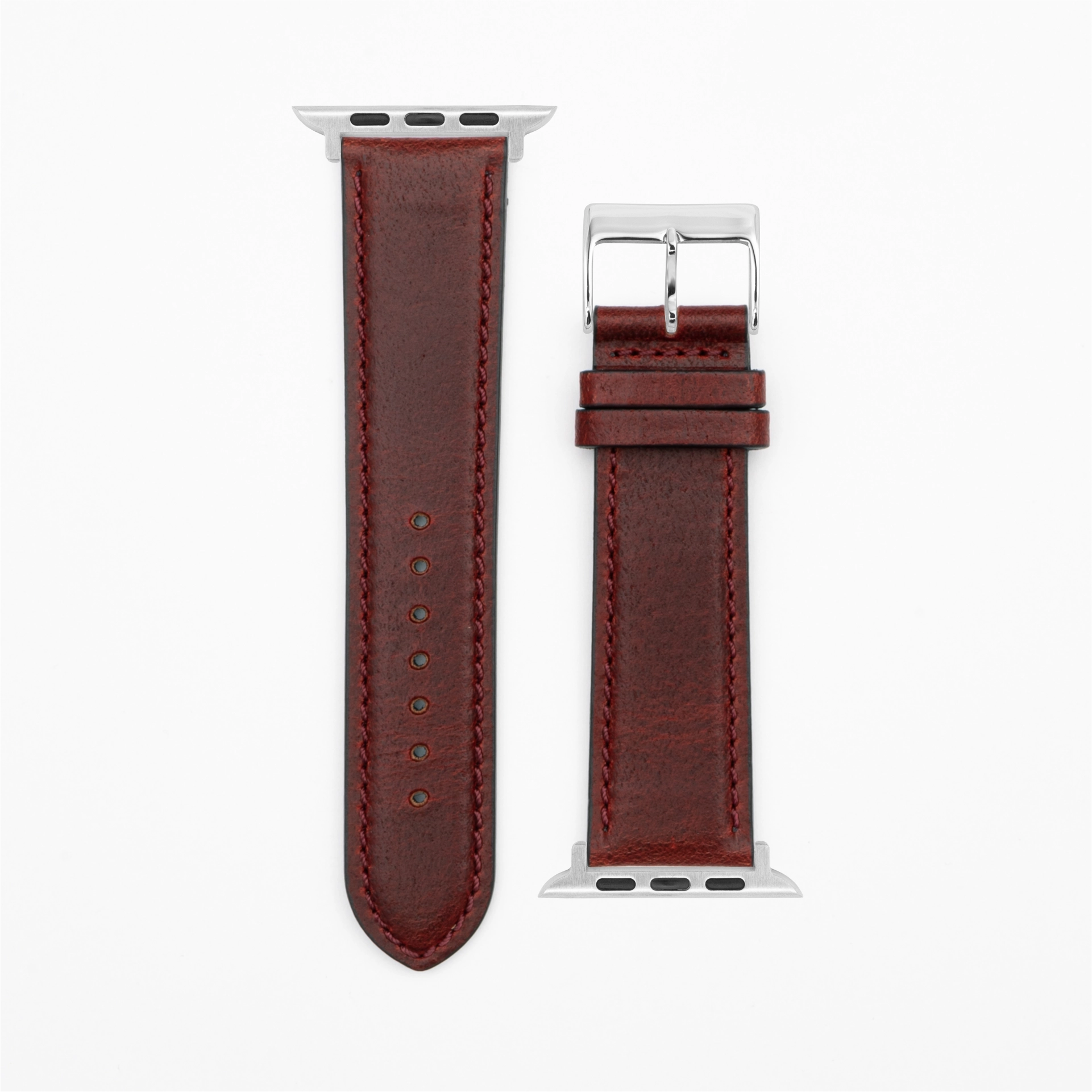 Cavaro - Classic - Bracelet en cuir rouge foncé-Apple Watch-38/40/41mm-acier inoxydable-argent-bracelet précieux