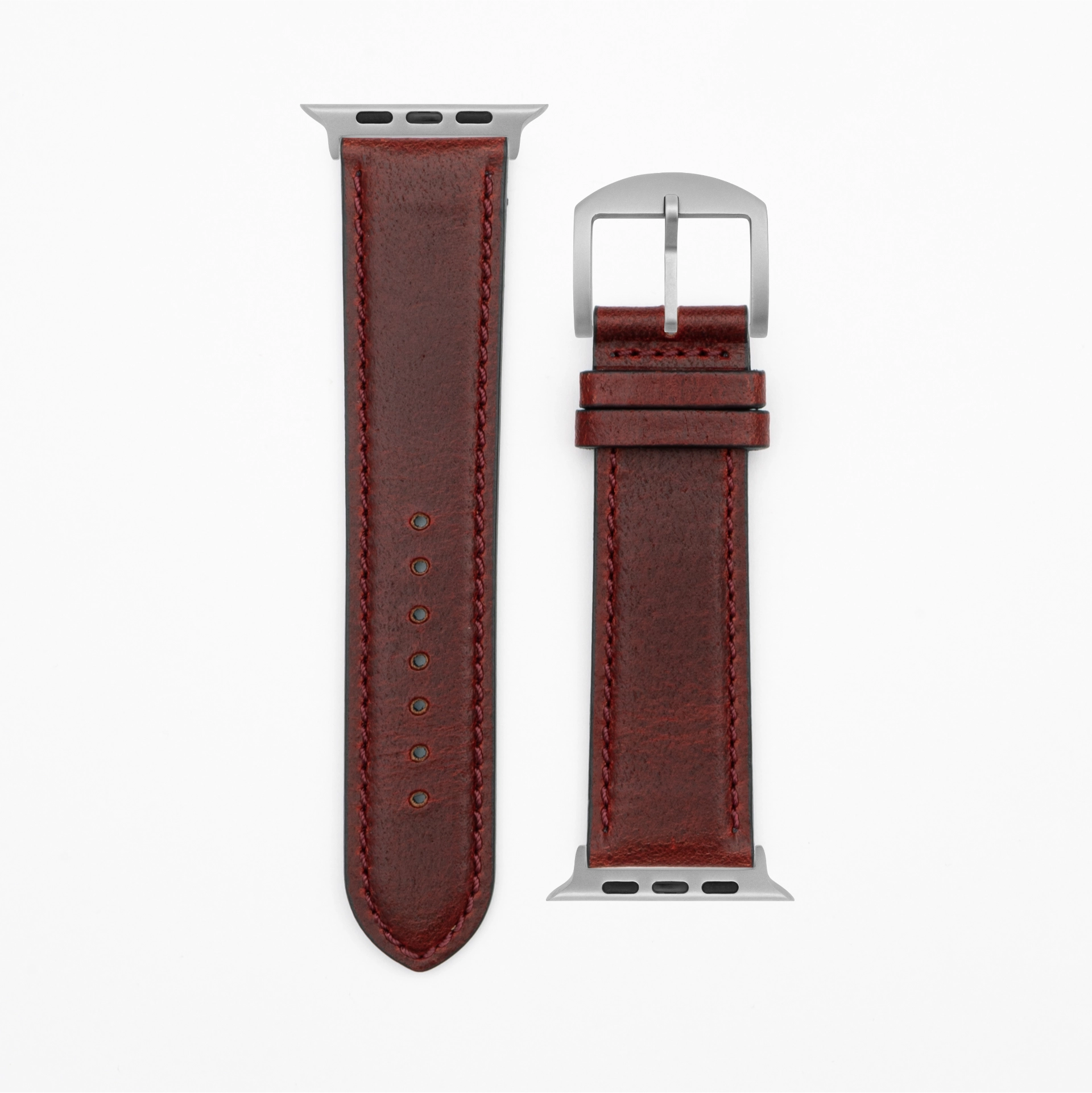 Cavaro - Classic - Donkerrood leren bandje-Apple Watch Ultra-49 mm titanium armband