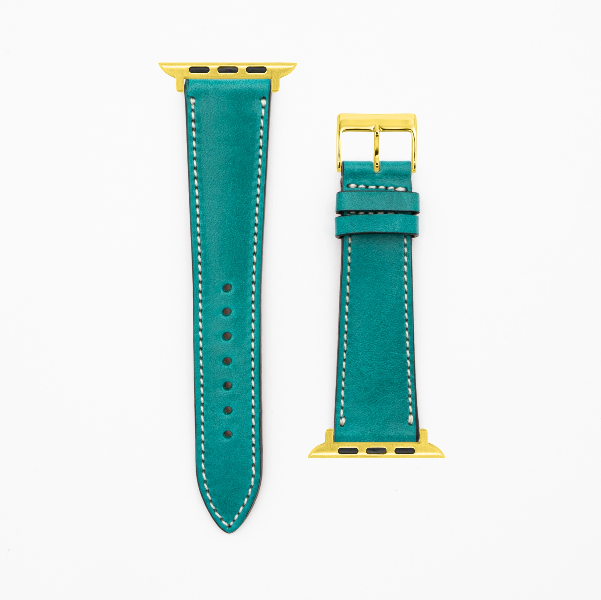 Vibrant - Vintage - Petrol leather strap-Apple Watch-38/40/41mm-stainless steel gold bracelet