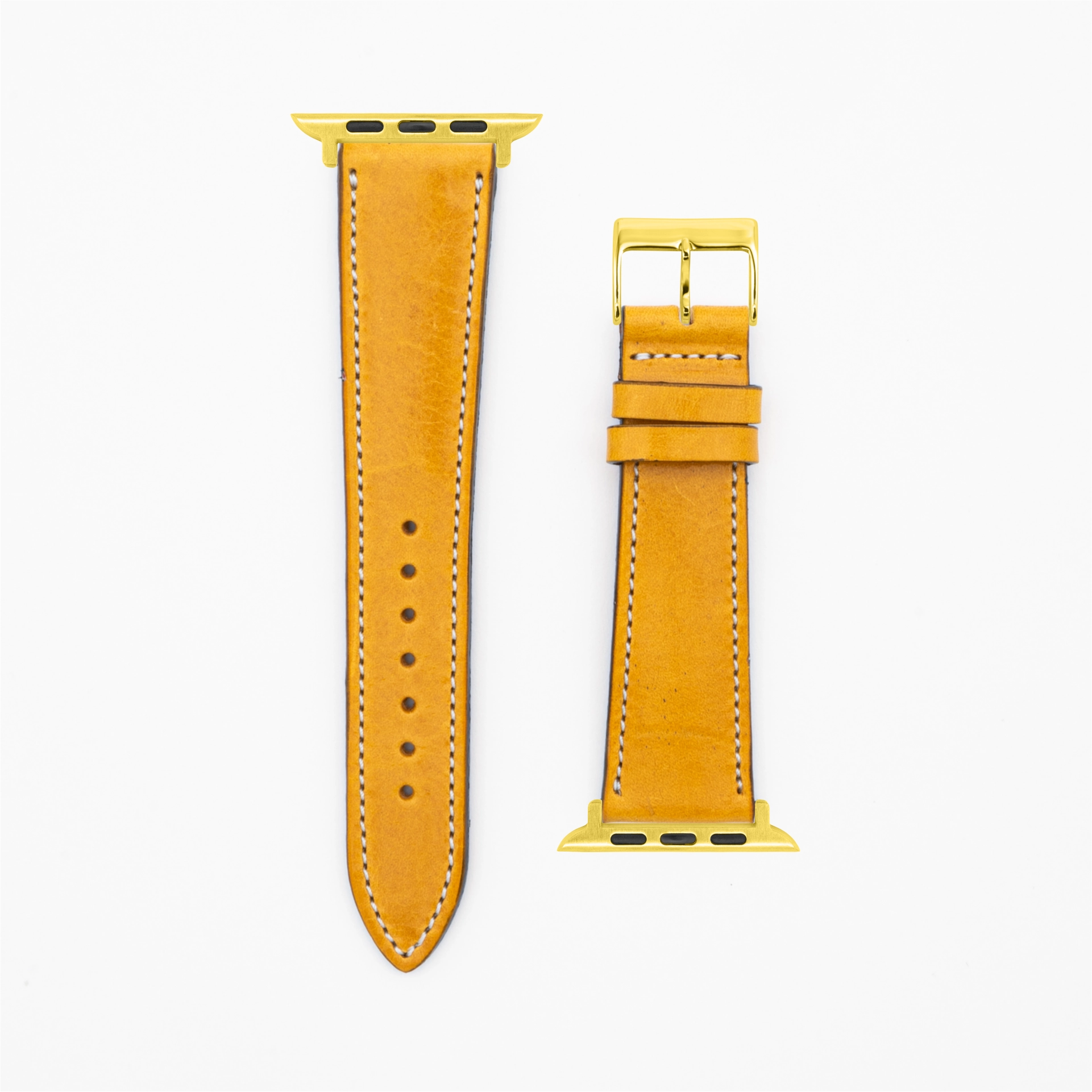 Vibrant - Vintage - Yellow leather strap-Apple Watch-38/40/41mm-stainless steel gold bracelet