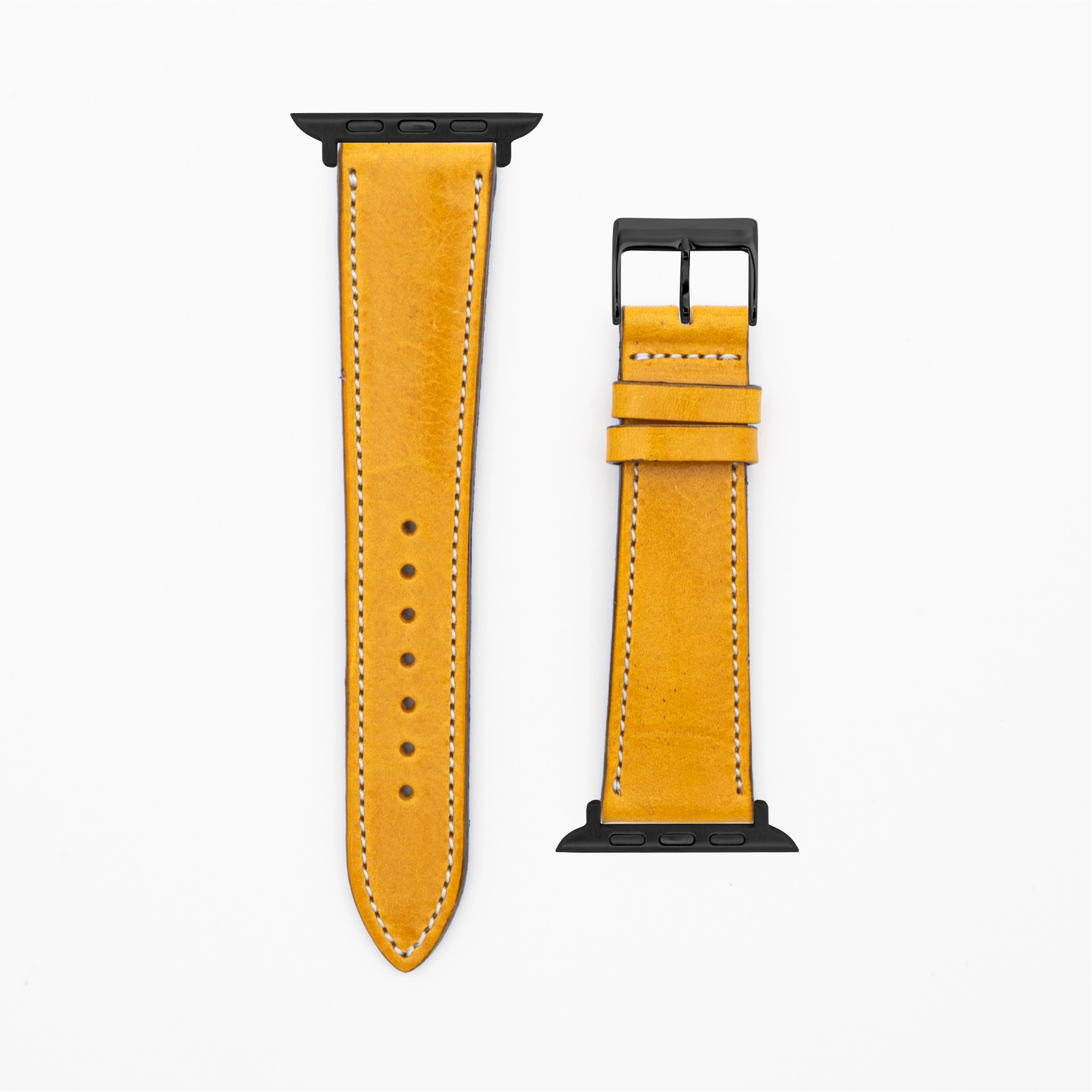 Levendig - Vintage - Geel lederen band-Apple Watch-38/40/41mm-roestvrij staal zwart-strap