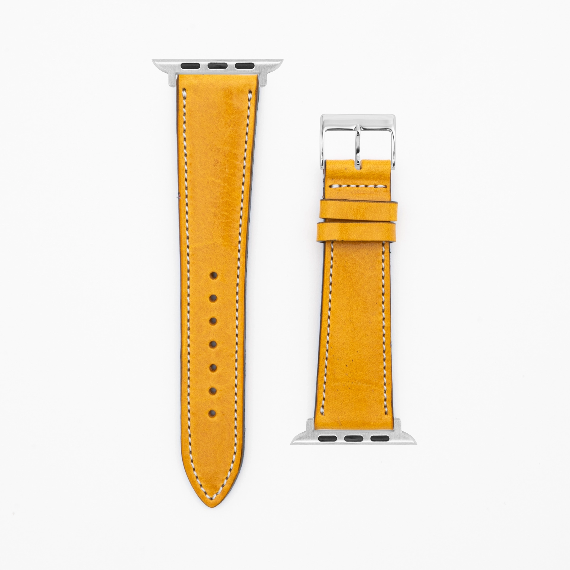 Levendig - Vintage - Geel lederen band-Apple Watch-38/40/41mm-roestvrij staal zilveren armband