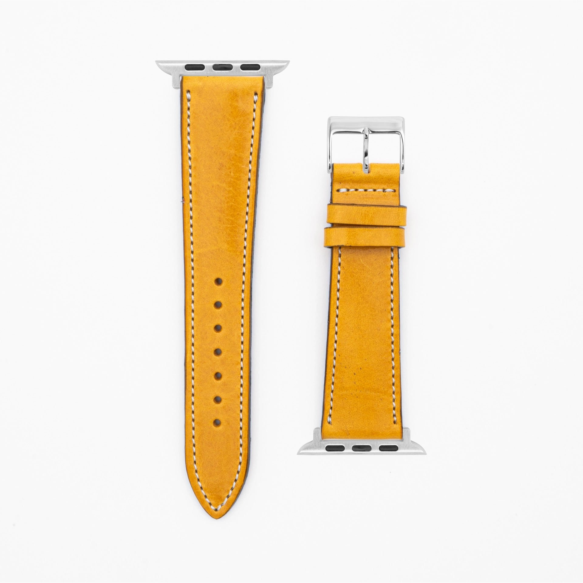 Levendig - Vintage - Geel lederen band-Apple Watch-38/40/41mm-roestvrij staal zilveren armband