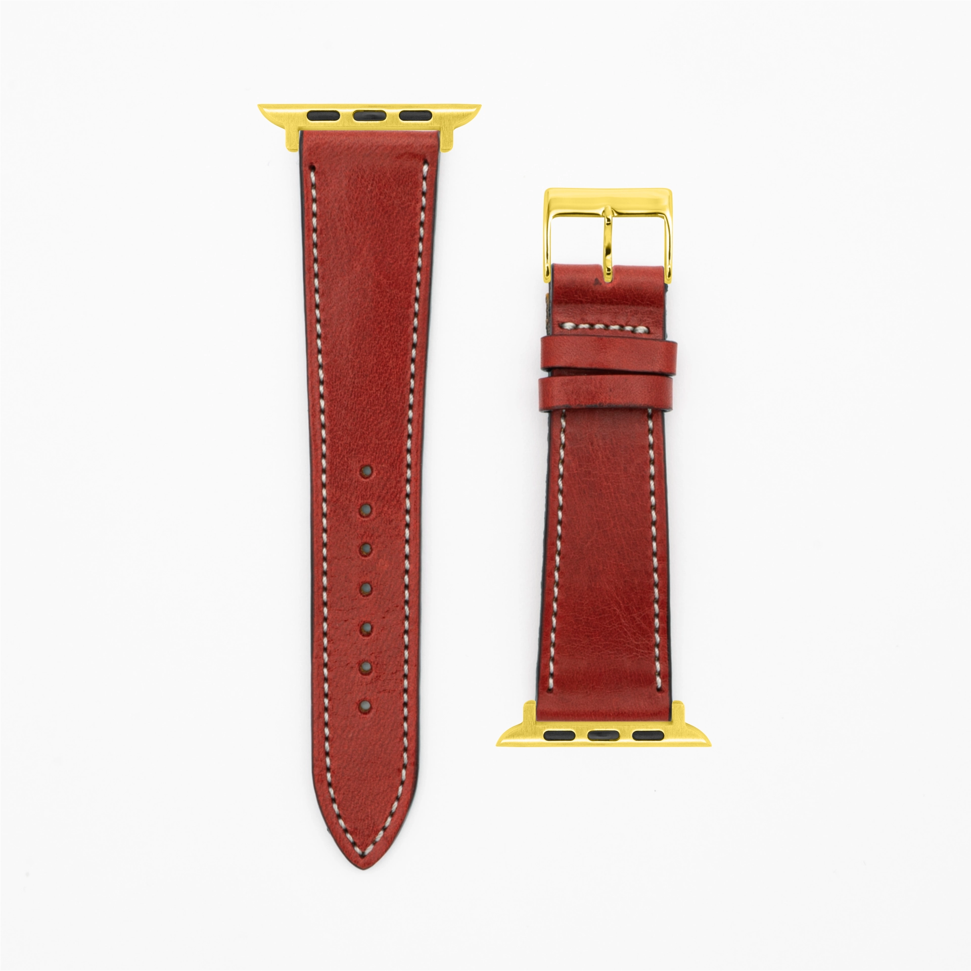 Vibrant - Vintage - Dark red leather strap-Apple Watch-38/40/41mm-stainless steel gold bracelet