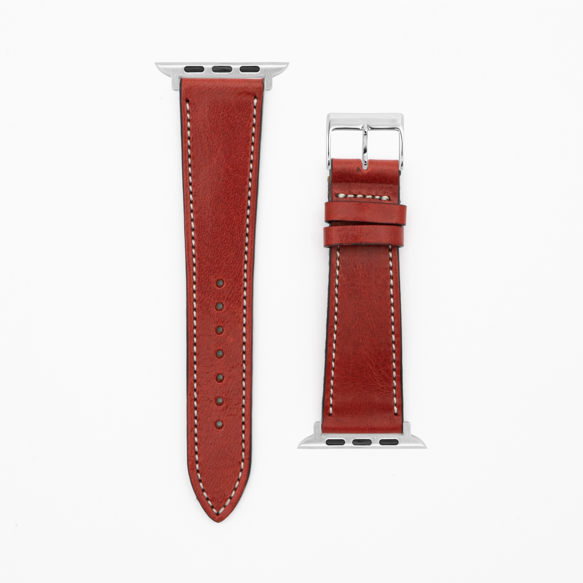 Vibrant - Vintage - Bracelet en cuir rouge foncé-Apple Watch-38/40/41mm-acier inoxydable-argent-bracelet précieux