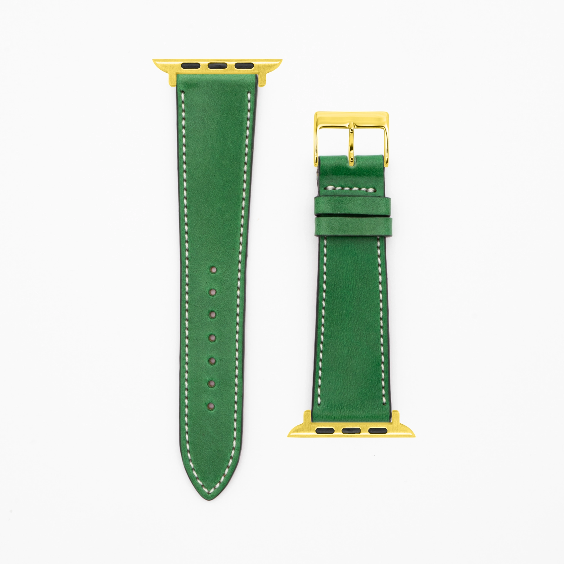 Levendig - Vintage - Groen lederen band-Apple Watch-38/40/41mm-roestvrij staal gouden armband