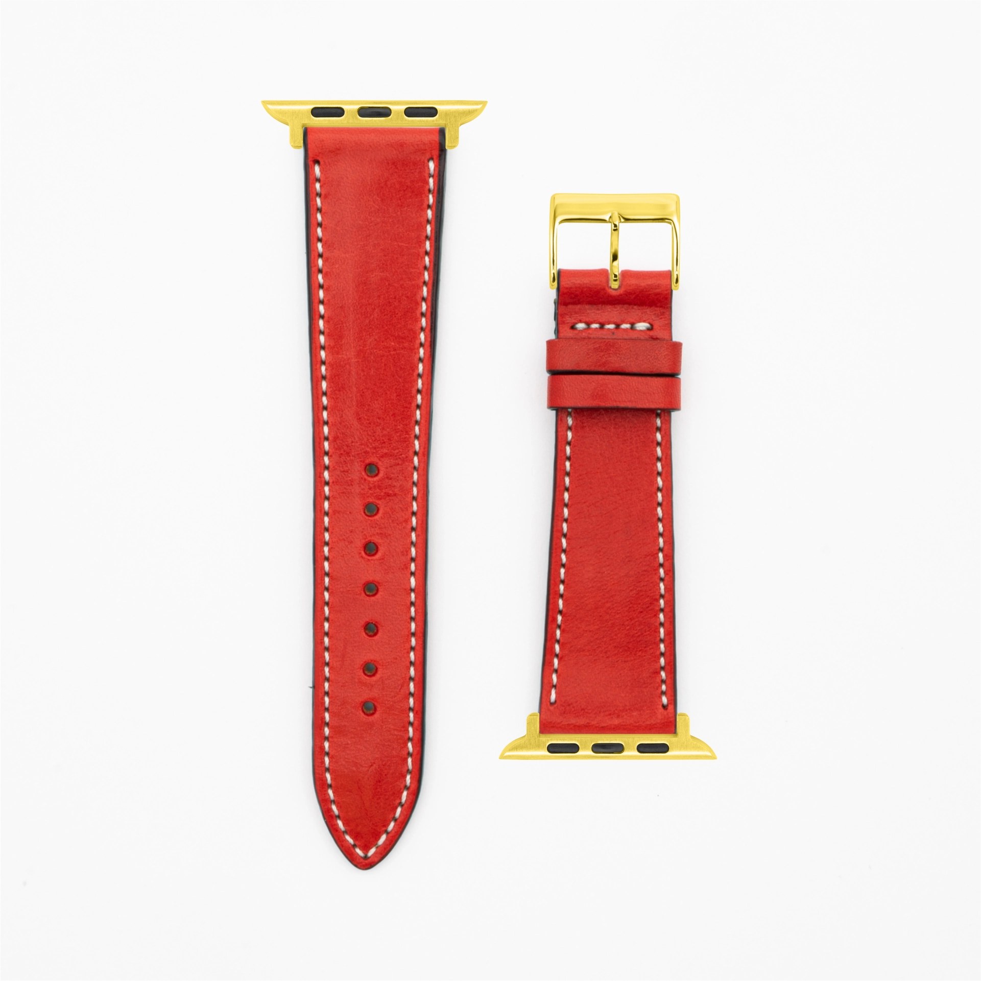 Levendig - Vintage - Rood lederen band-Apple Watch-38/40/41mm-roestvrij staal gouden armband