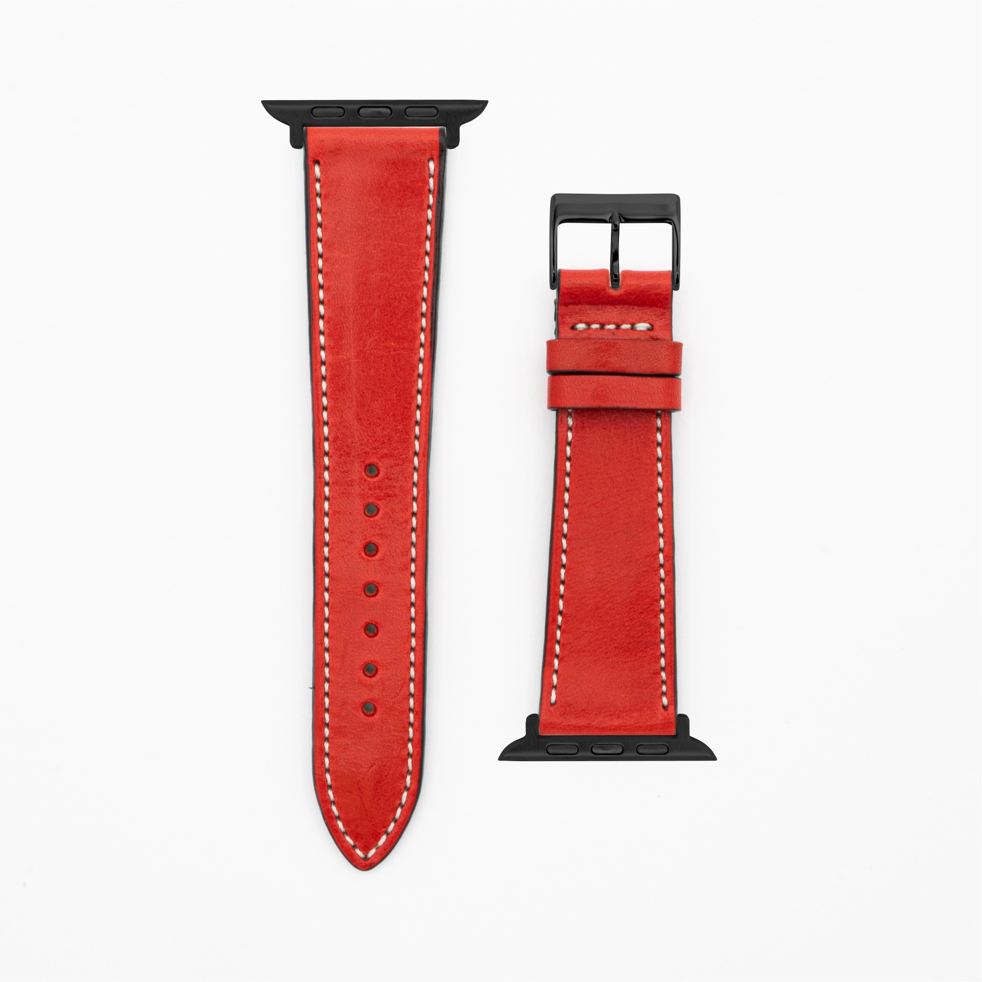 Vibrant - Vintage - Bracelet en cuir rouge-Apple Watch-38/40/41mm-acier inoxydable noir-bracelet précieux