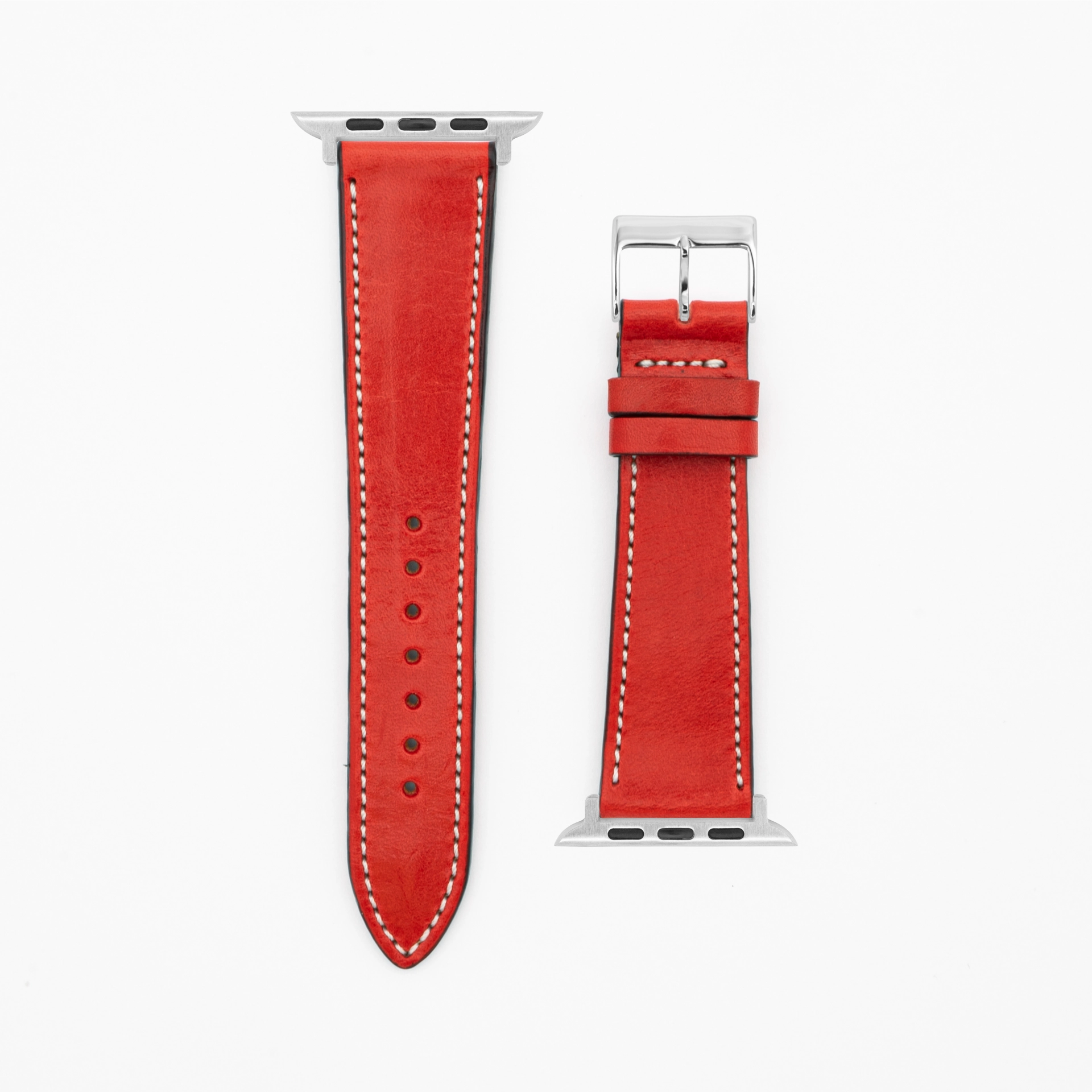 Levendig - Vintage - Rood lederen band-Apple Watch-38/40/41mm-roestvrij staal zilveren armband
