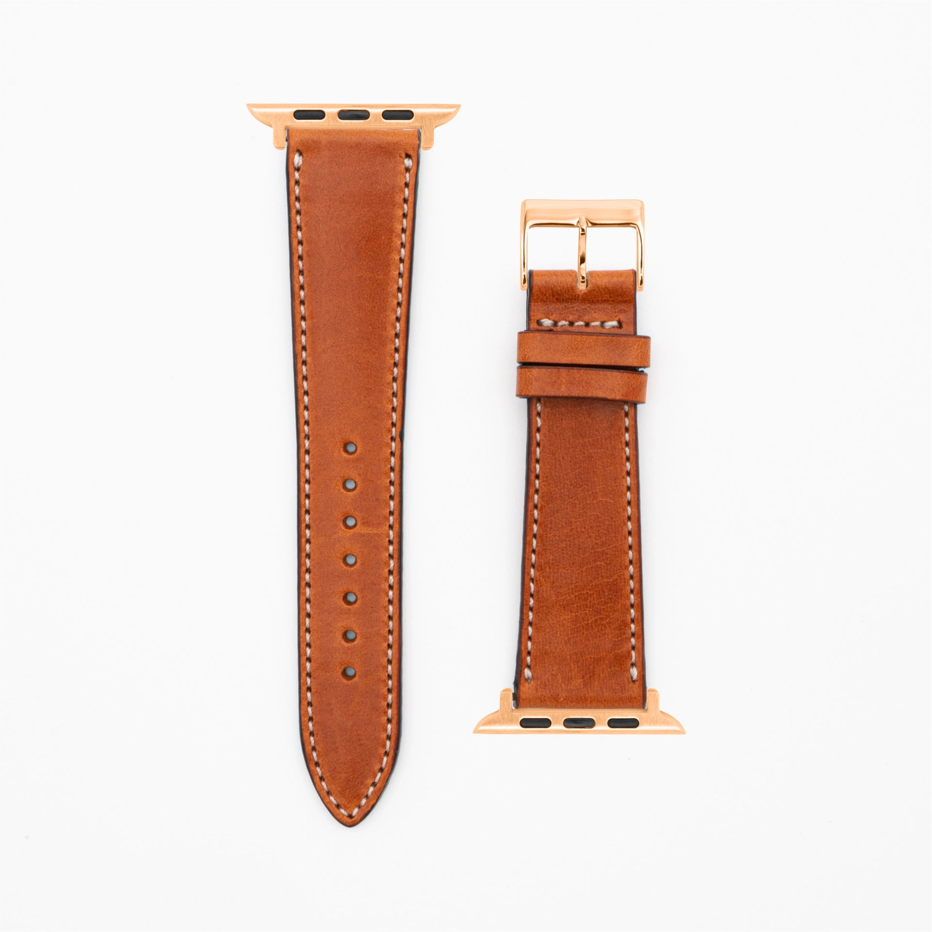 Vibrant - Vintage - Bracelet en cuir brun-Apple Watch-38/40/41mm-acier inoxydable rose-bracelet précieux