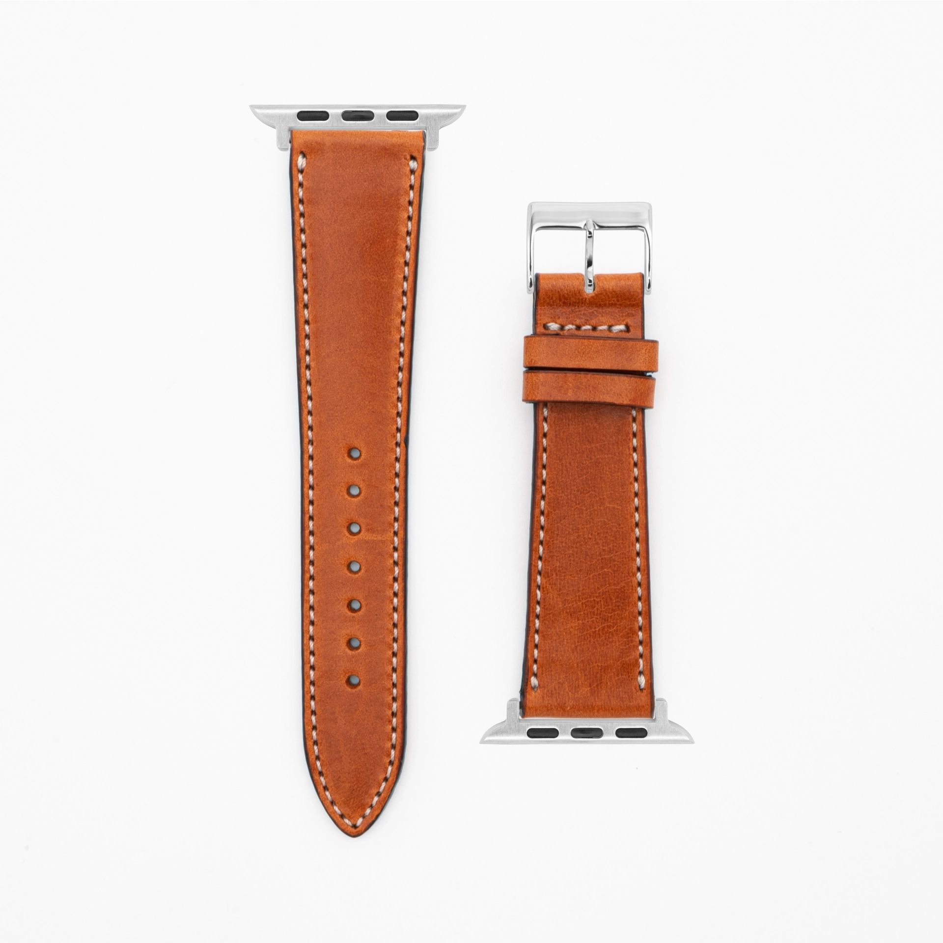Vibrant · Vintage · Braun-Lederarmband-Apple Watch-38/40/41mm-Edelstahl silber-Edelband