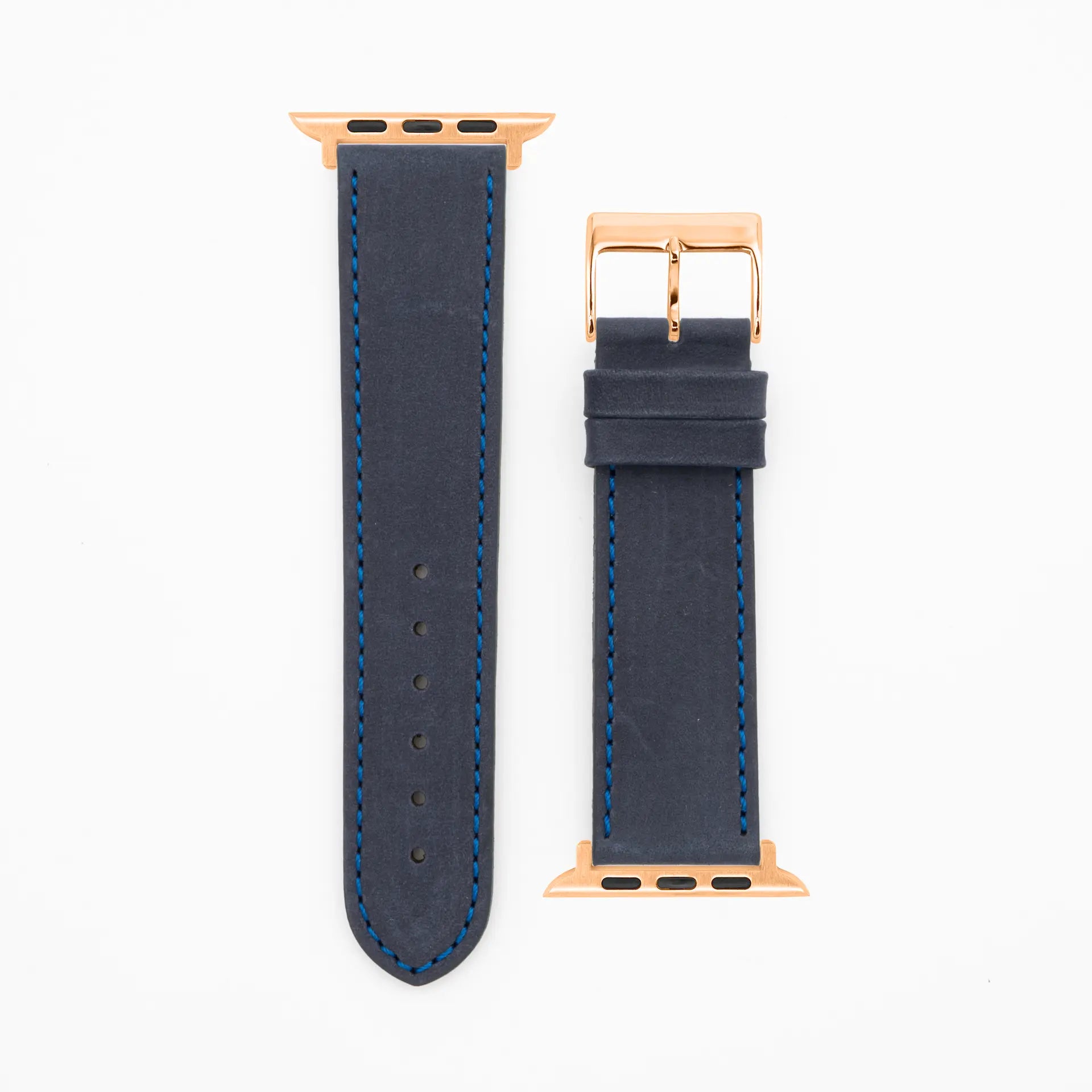 Suede - Classic - Bracelet en cuir bleu-Apple Watch-38/40/41mm-acier inoxydable rosé-bracelet précieux