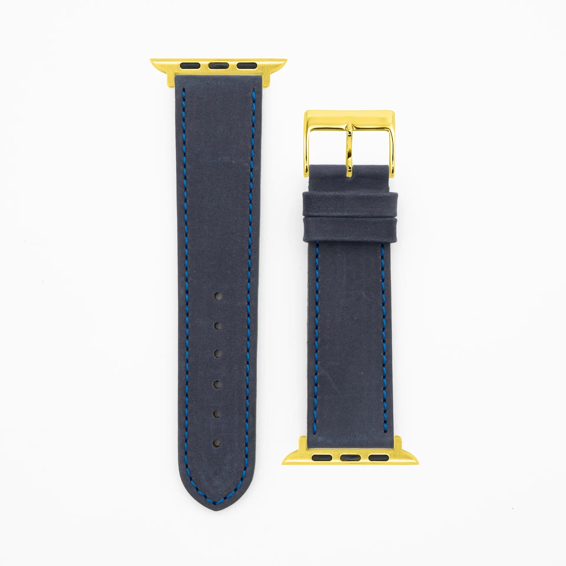 Suede · Classic · Blau-Lederarmband-Apple Watch-38/40/41mm-Edelstahl gold-Edelband